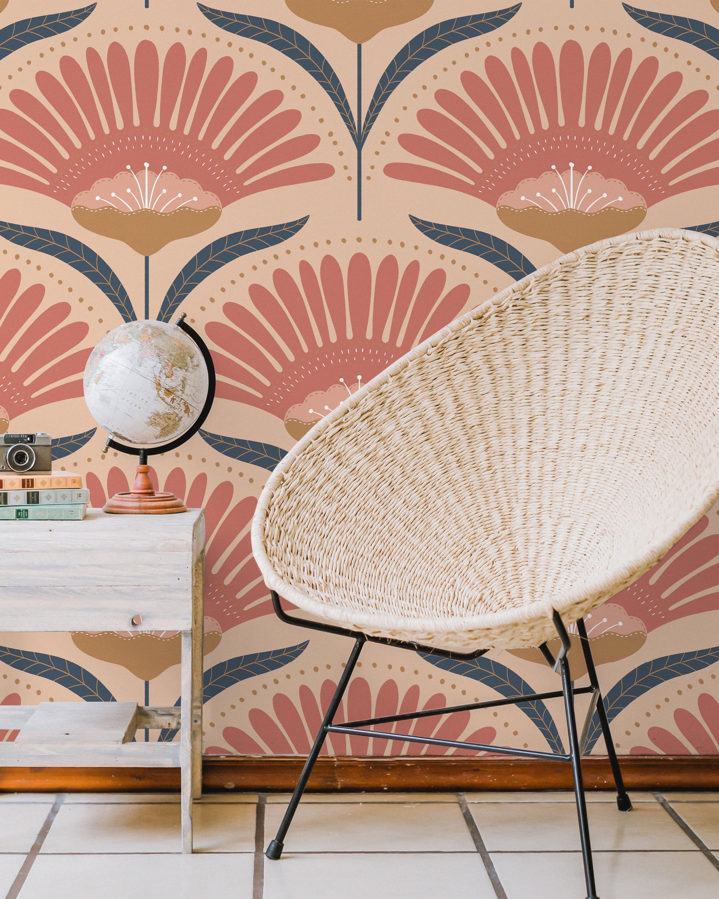 Bohemian Blossom Peel and Stick Wallpaper, Removable Wallpaper, Traditional Wallpaper - Peach | DeccoPrint