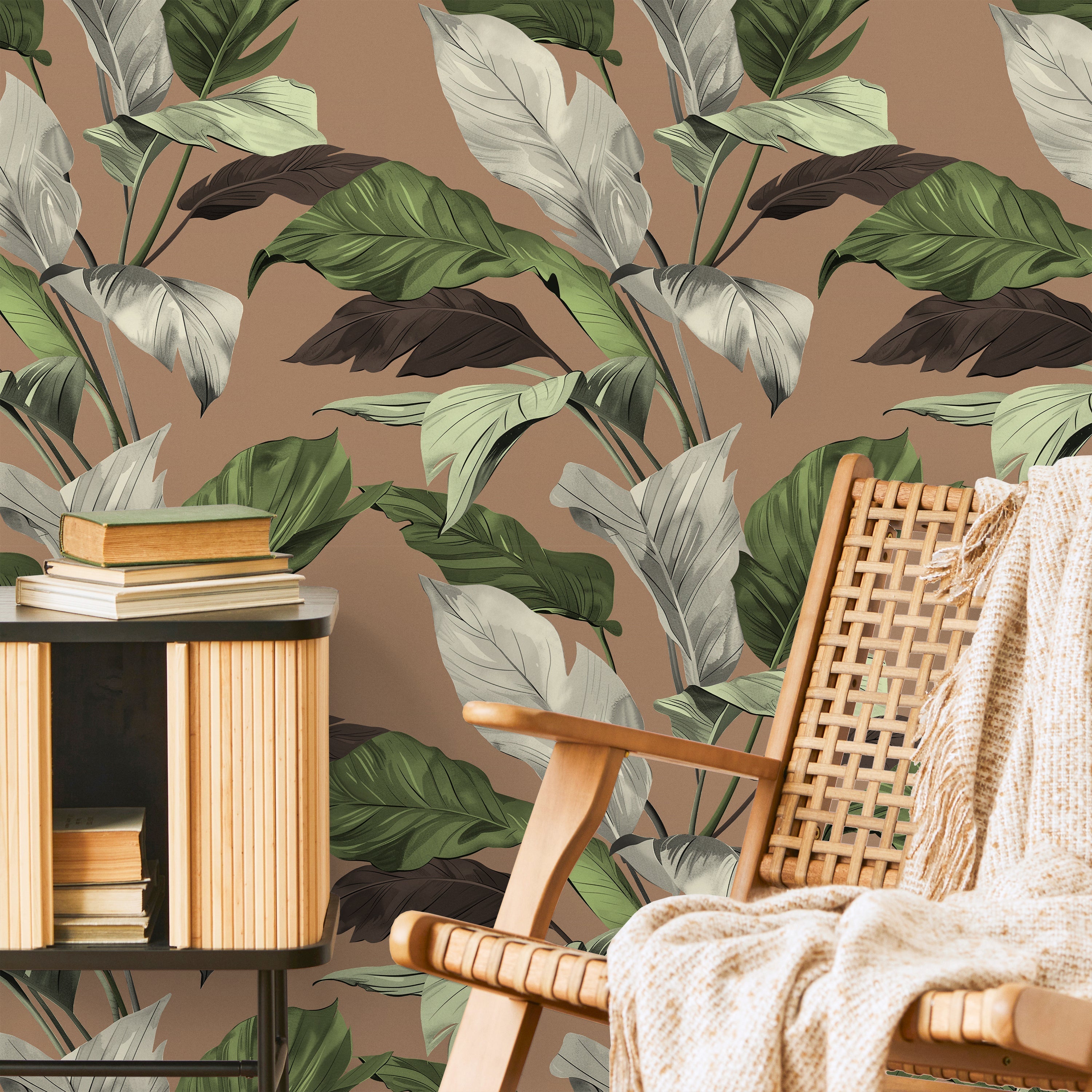 Tropical Elegance Peel and Stick Wallpaper, Removable Wallpaper, Traditional Wallpaper - Brown | DeccoPrint