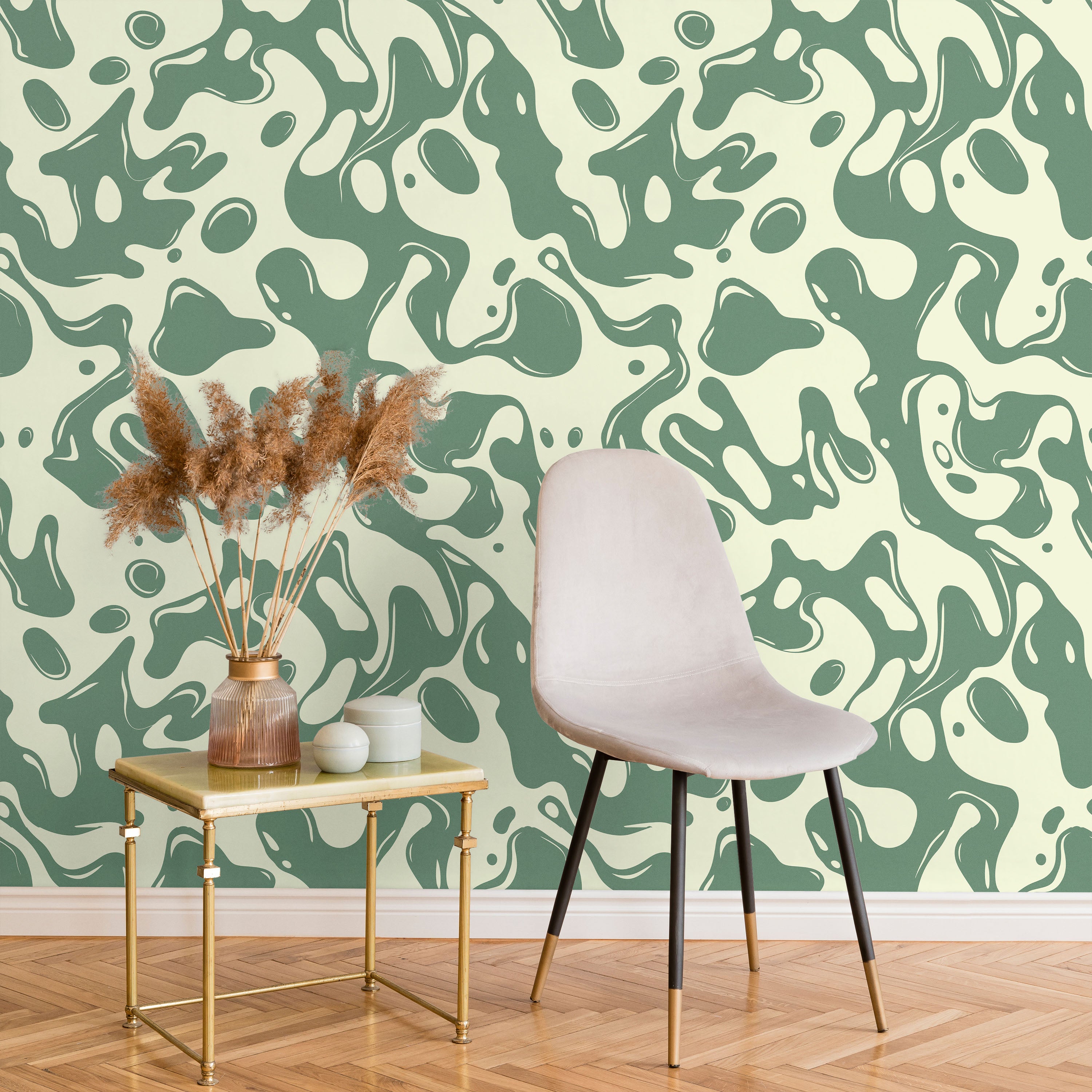 Liquid Splash Peel and Stick Wallpaper, Removable Wallpaper, Traditional Wallpaper - Green | DeccoPrint
