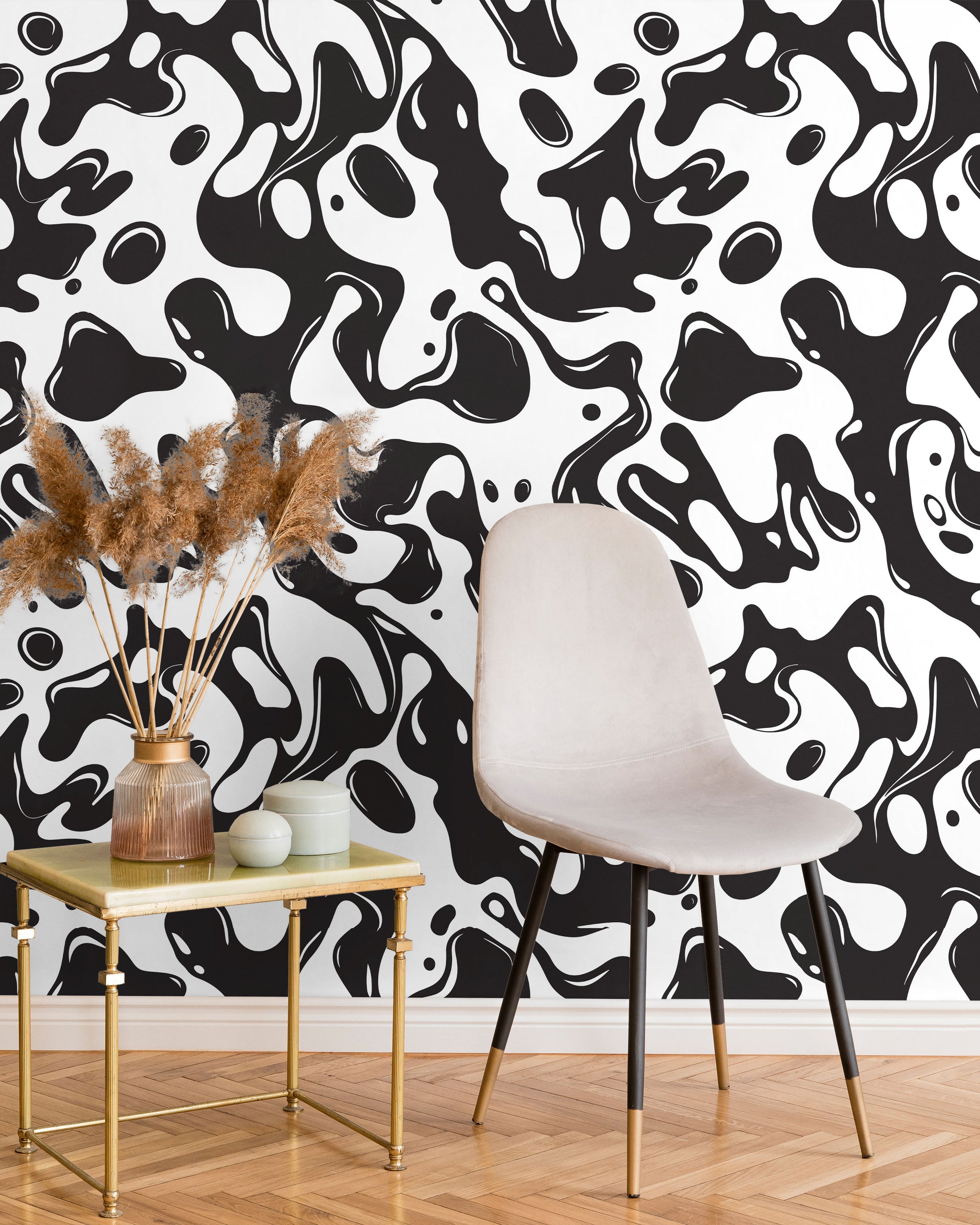 Liquid Splash Peel and Stick Wallpaper, Removable Wallpaper, Traditional Wallpaper - Black | DeccoPrint