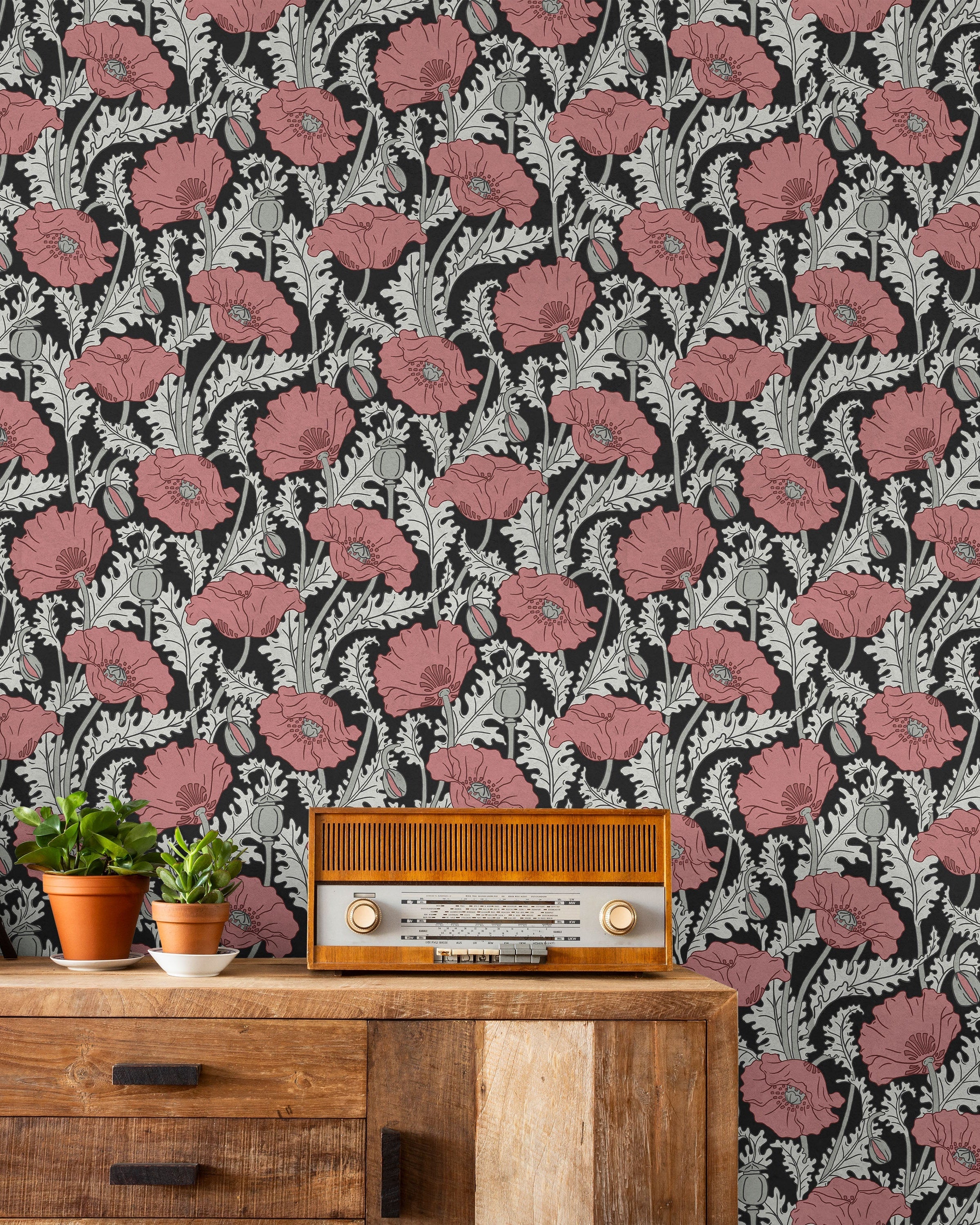 Maurice Pillard Verneuil x Poppy Peel and Stick Wallpaper, Removable Wallpaper, Traditional Wallpaper - Midnight Garden | DeccoPrint