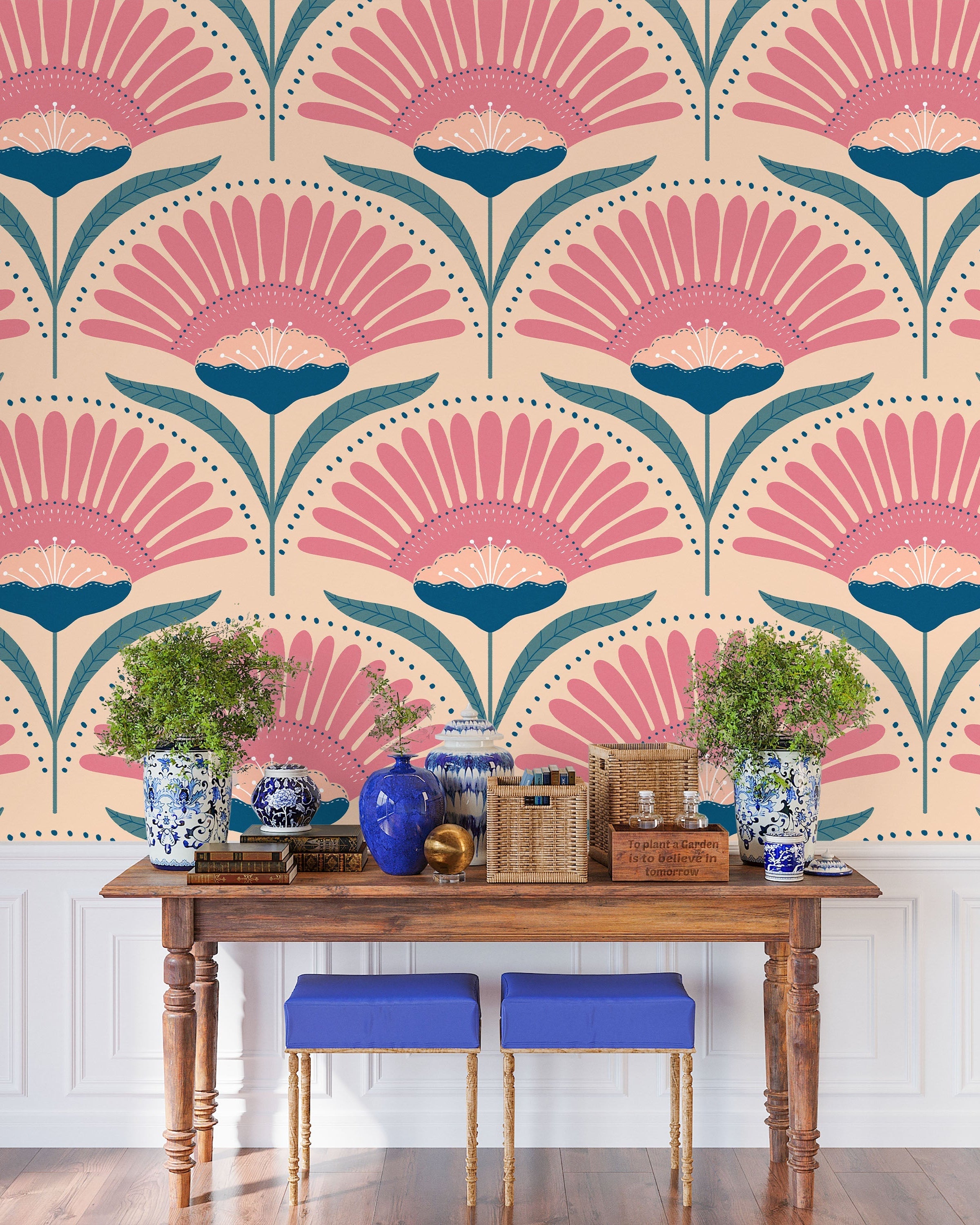 Bohemian Blossom Peel and Stick Wallpaper, Removable Wallpaper, Traditional Wallpaper - Pale | DeccoPrint