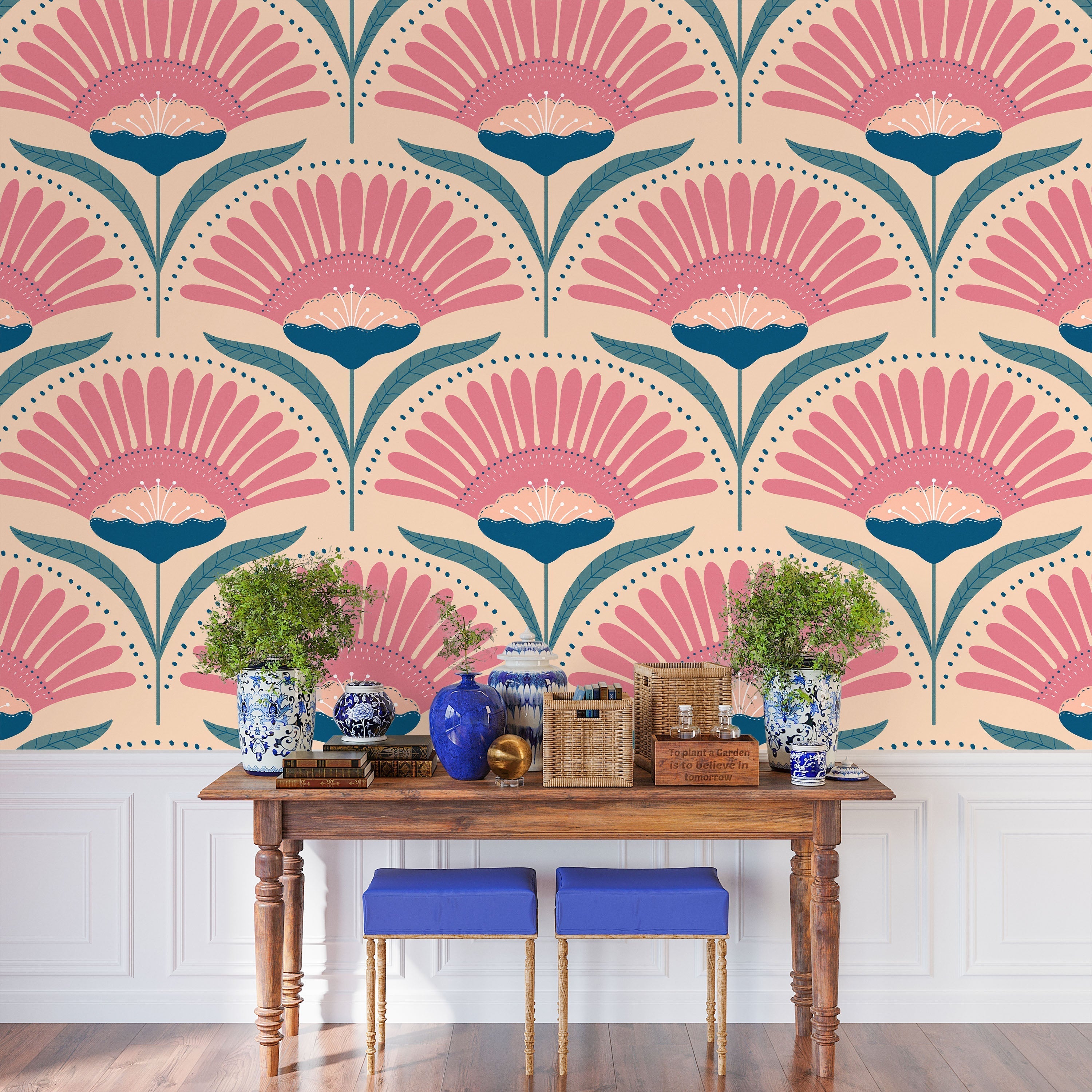 Bohemian Blossom Peel and Stick Wallpaper, Removable Wallpaper, Traditional Wallpaper - Pale | DeccoPrint
