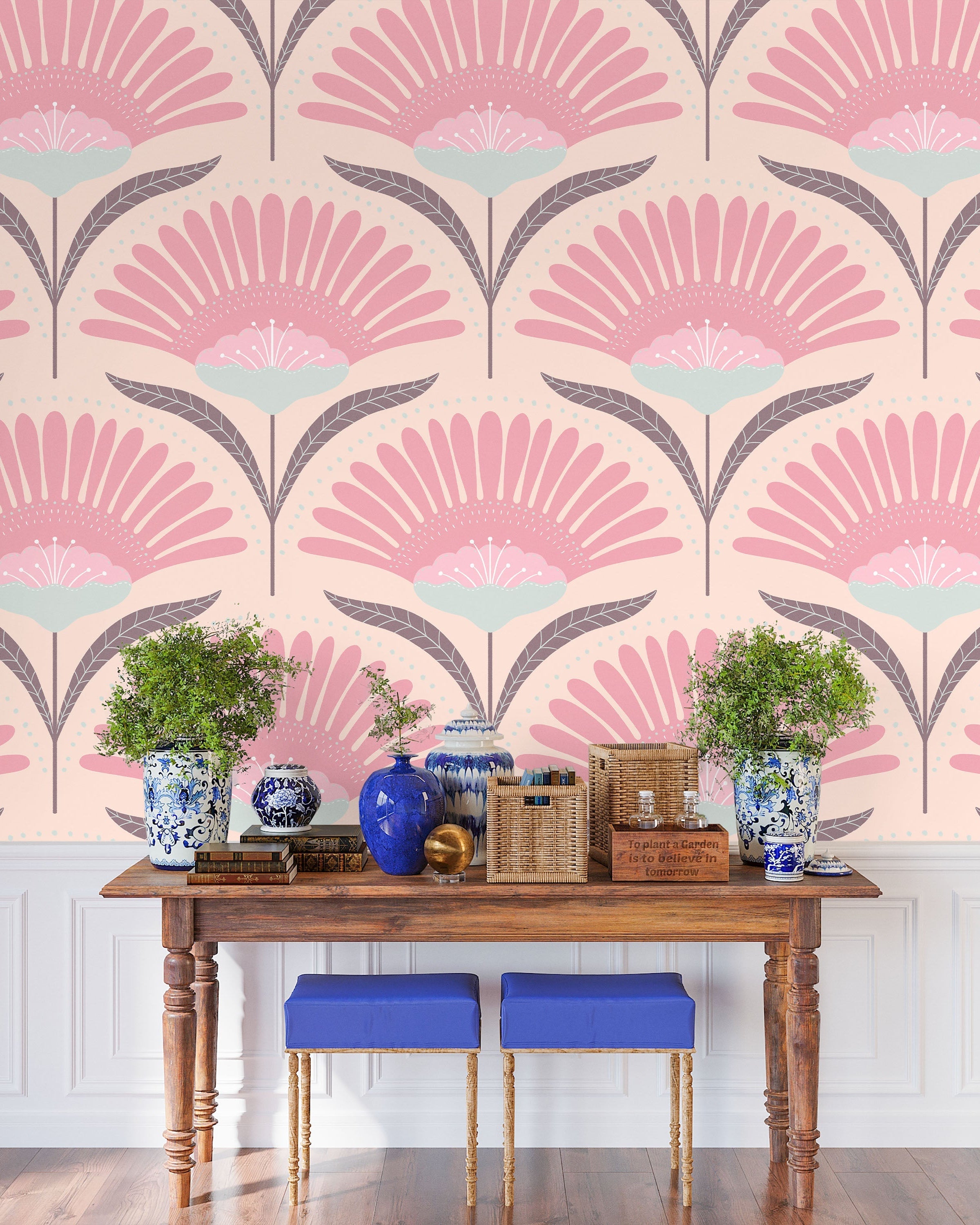 Bohemian Blossom Peel and Stick Wallpaper, Removable Wallpaper, Traditional Wallpaper - Pink | DeccoPrint