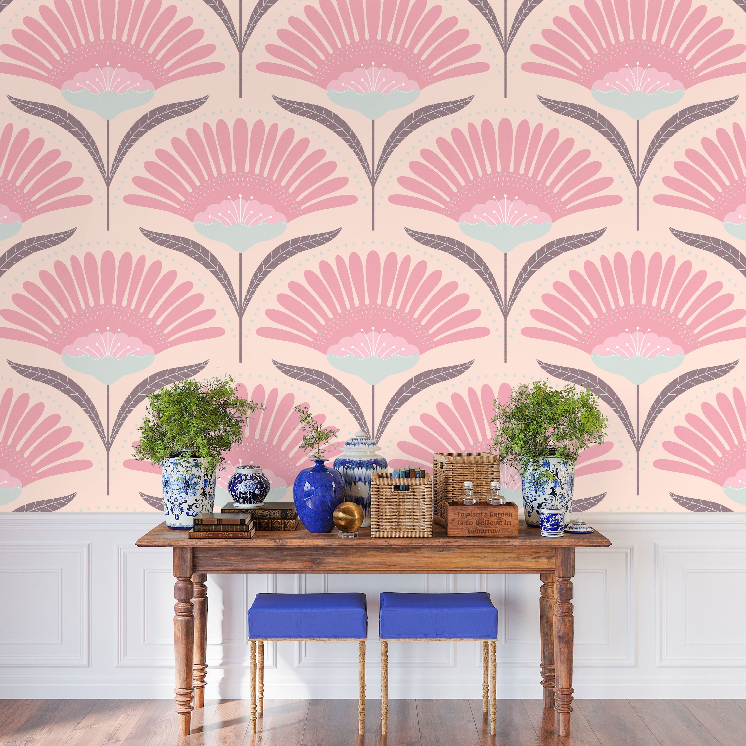 Bohemian Blossom Peel and Stick Wallpaper, Removable Wallpaper, Traditional Wallpaper - Pink | DeccoPrint