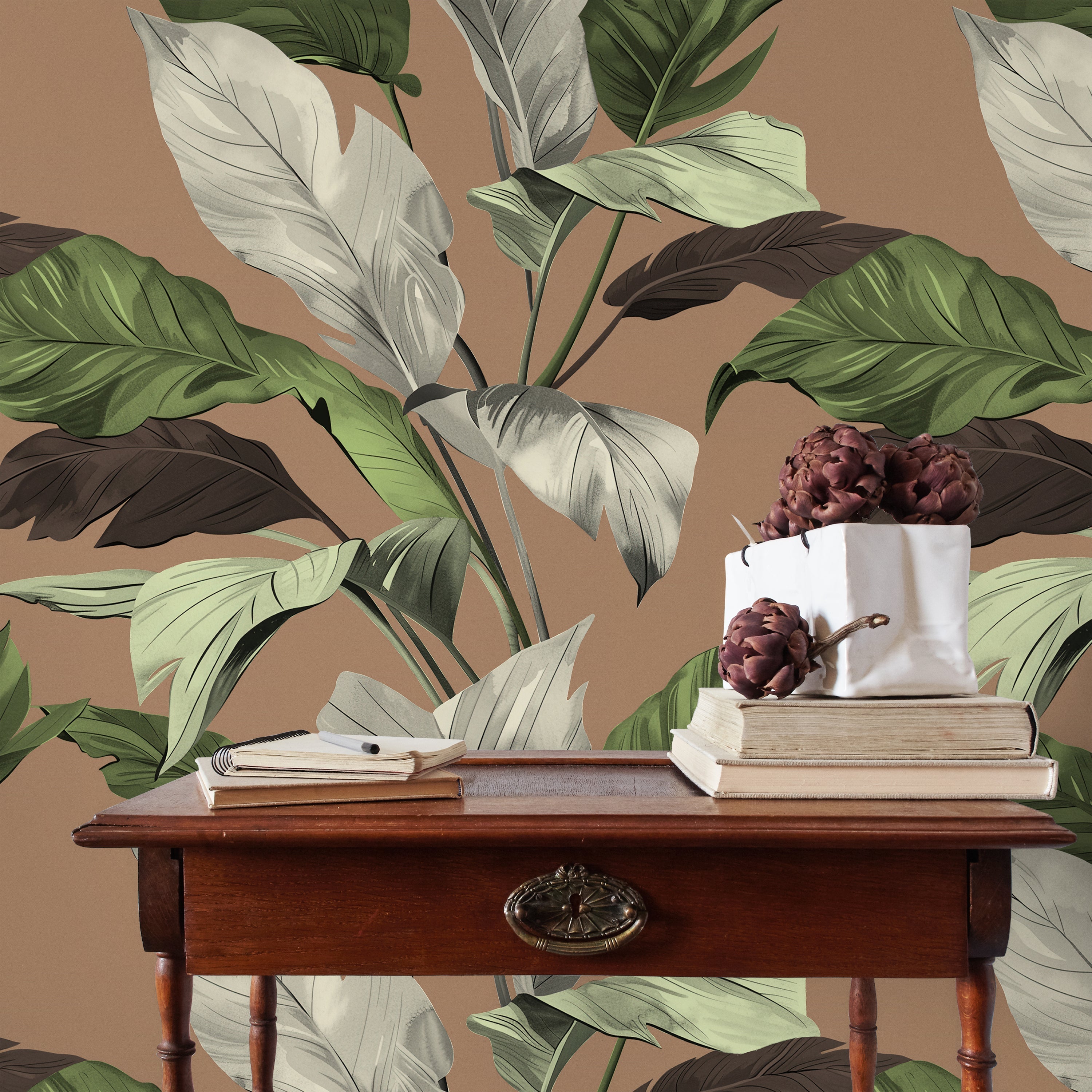 Tropical Elegance Peel and Stick Wallpaper, Removable Wallpaper, Traditional Wallpaper - Brown | DeccoPrint
