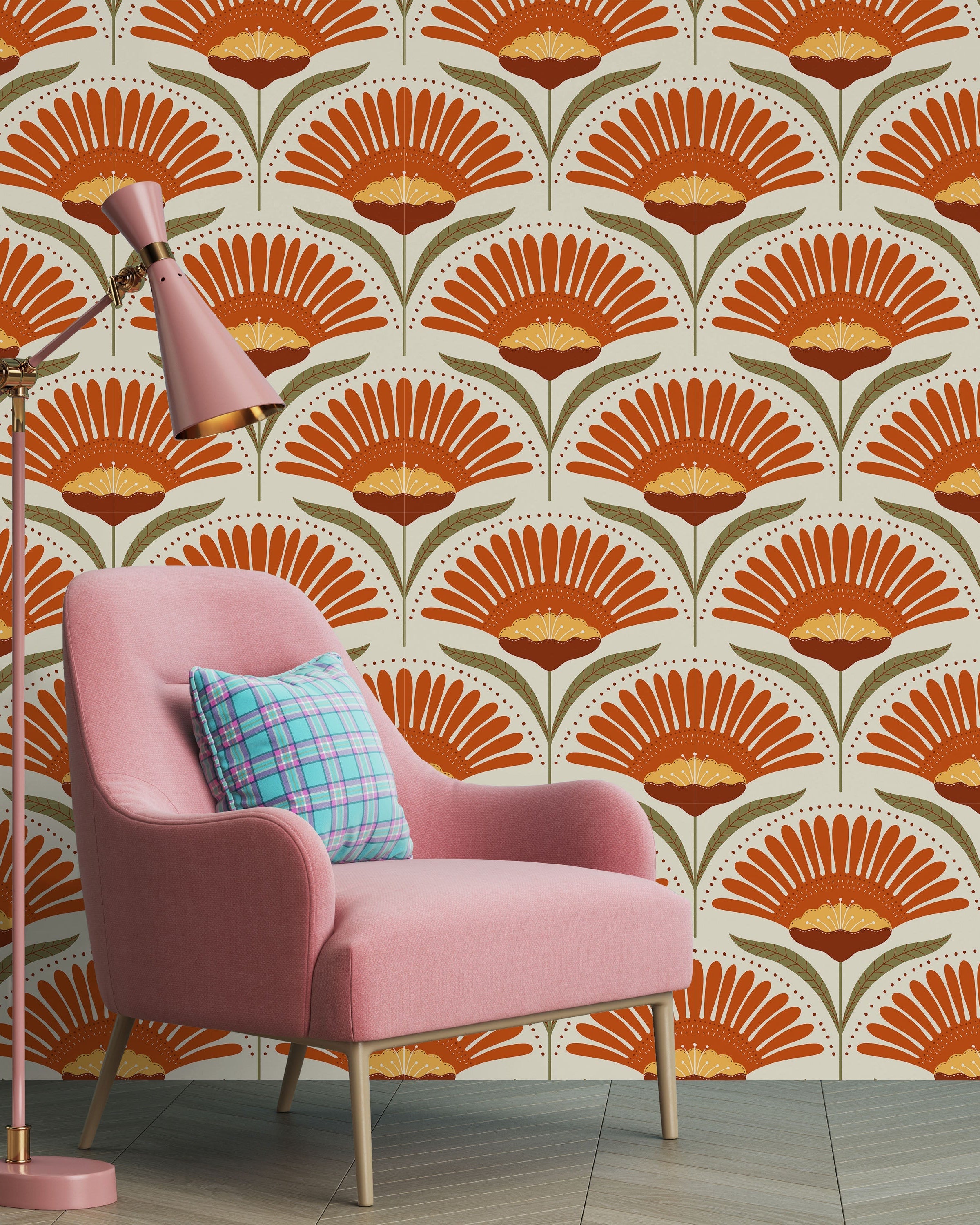 Bohemian Blossom Peel and Stick Wallpaper, Removable Wallpaper, Traditional Wallpaper - Orange | DeccoPrint