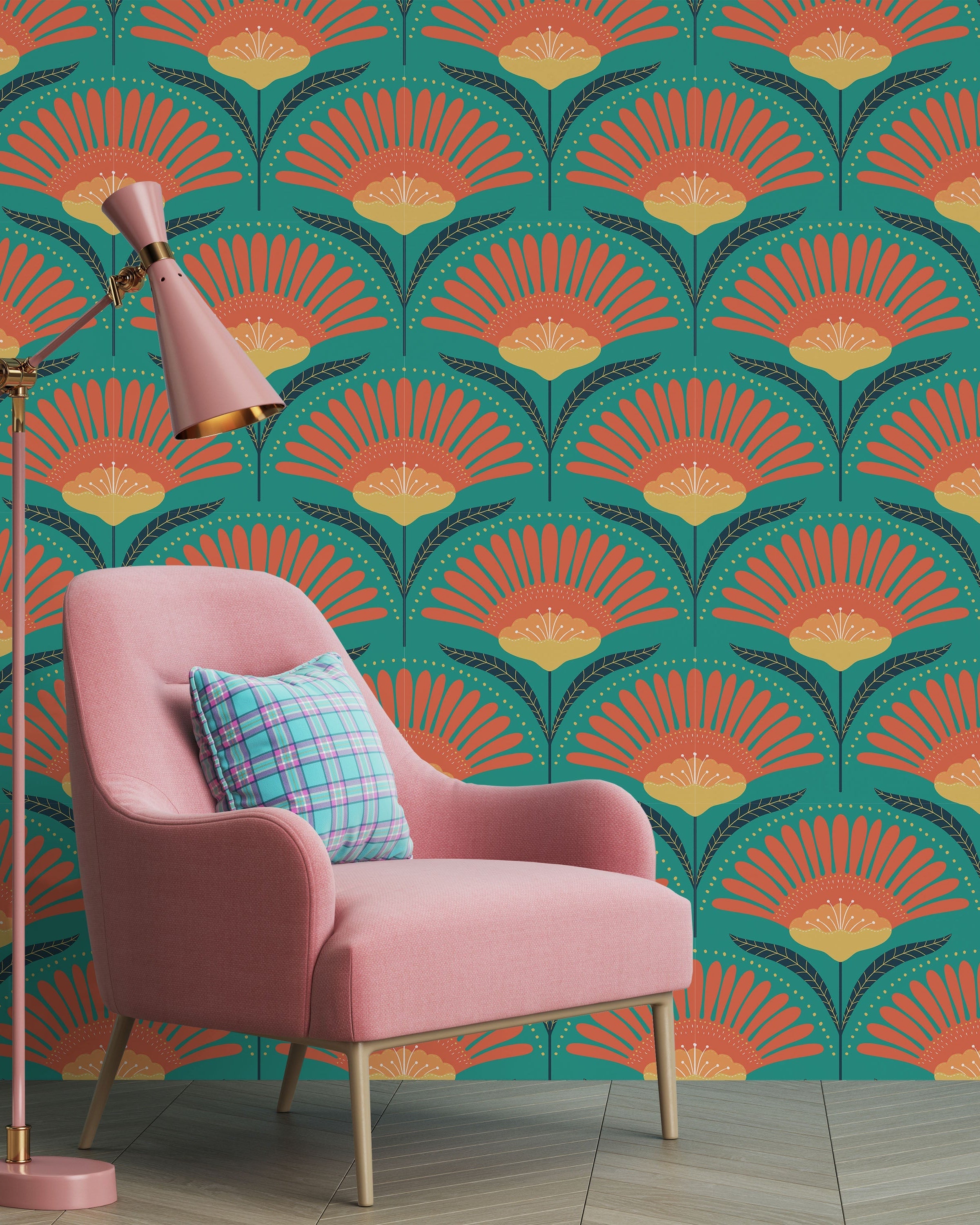 Bohemian Blossom Peel and Stick Wallpaper, Removable Wallpaper, Traditional Wallpaper - Teal | DeccoPrint