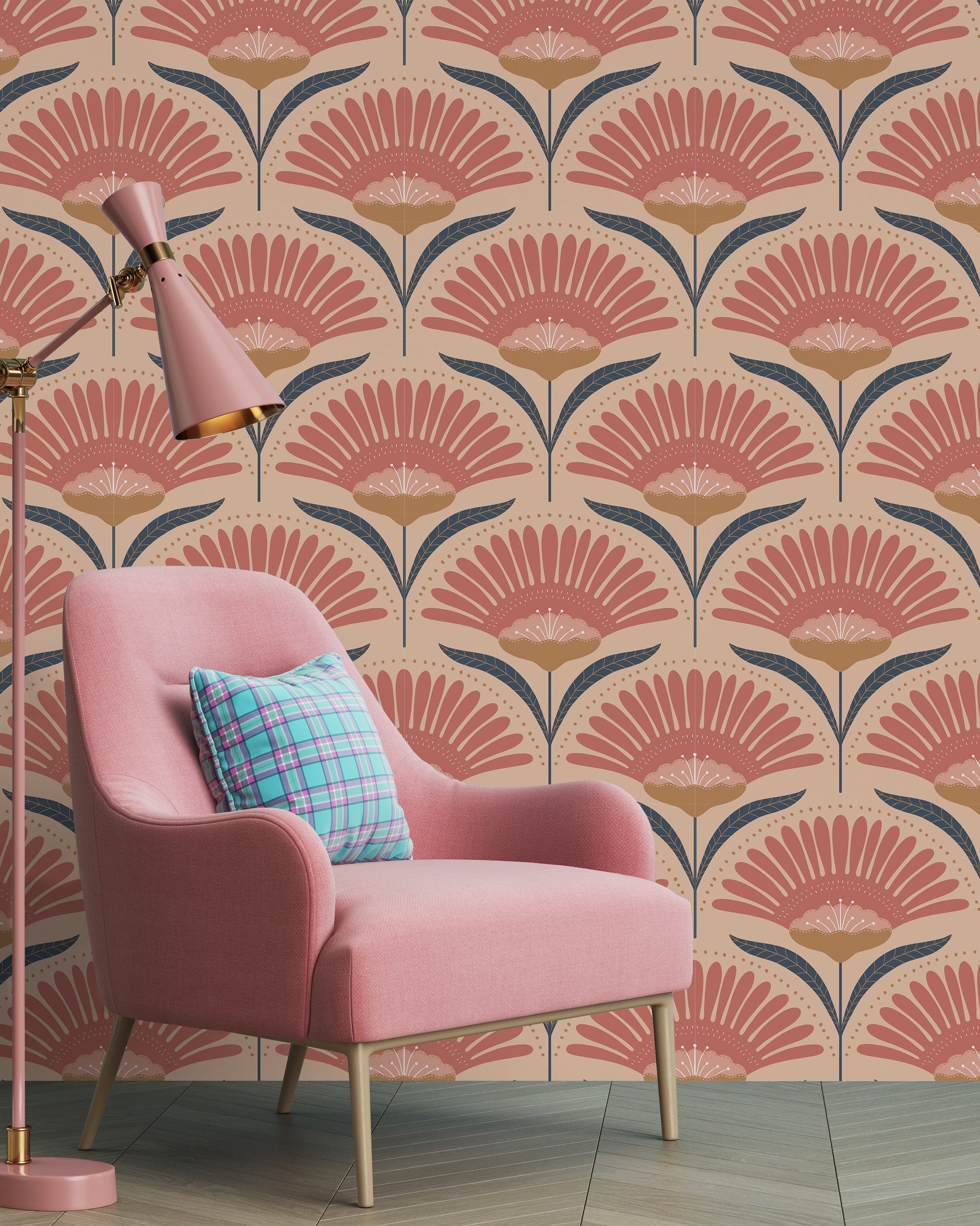 Bohemian Blossom Peel and Stick Wallpaper, Removable Wallpaper, Traditional Wallpaper - Peach | DeccoPrint