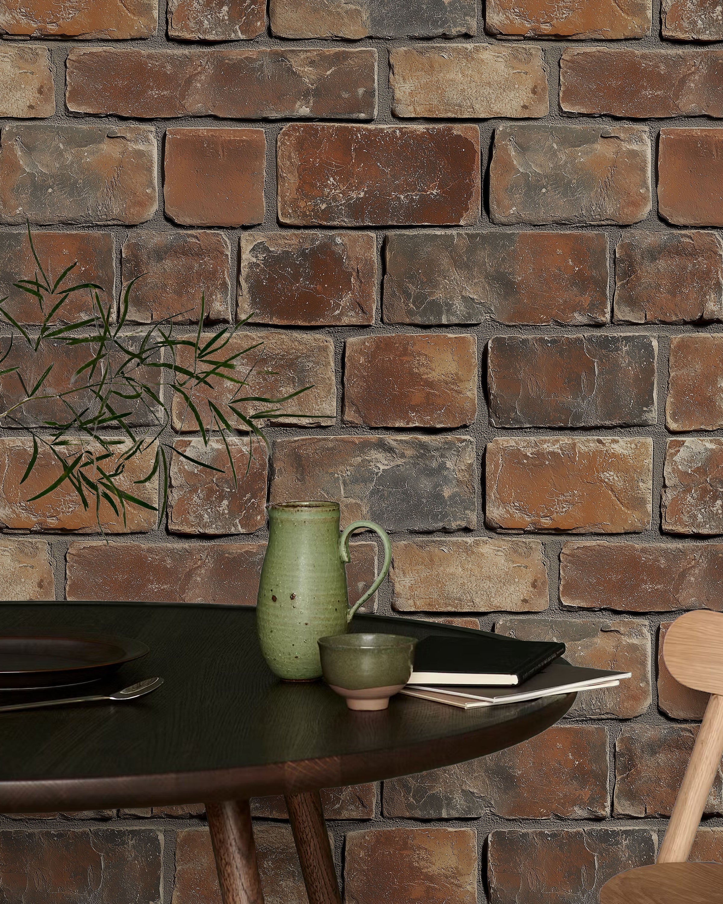 Urban Masonry Peel and Stick Wallpaper, Removable Wallpaper, Traditional Wallpaper - Rust Brown Bricks | DeccoPrint