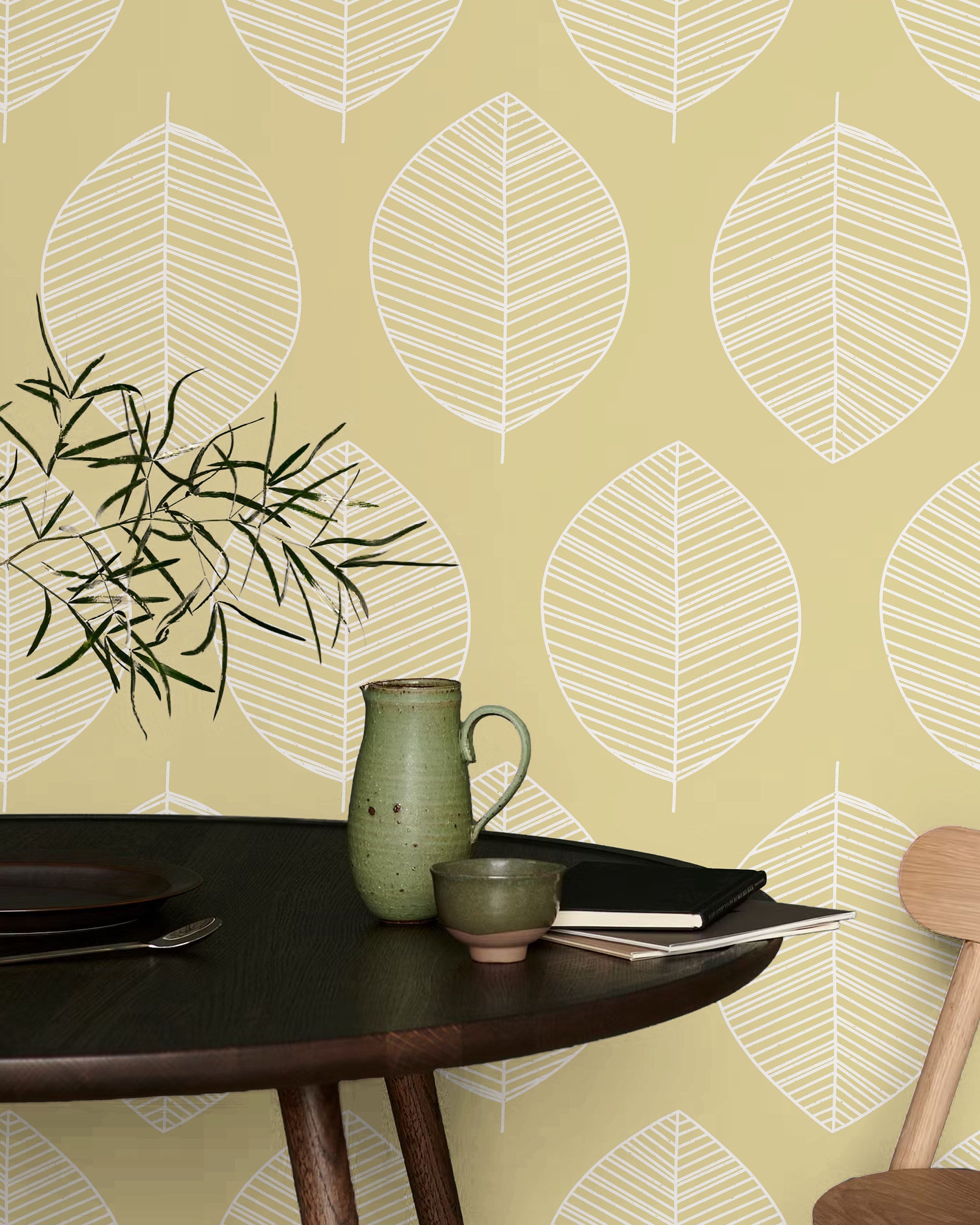 Leaf Texture Peel and Stick Wallpaper, Removable Wallpaper, Traditional Wallpaper - Yellow | DeccoPrint