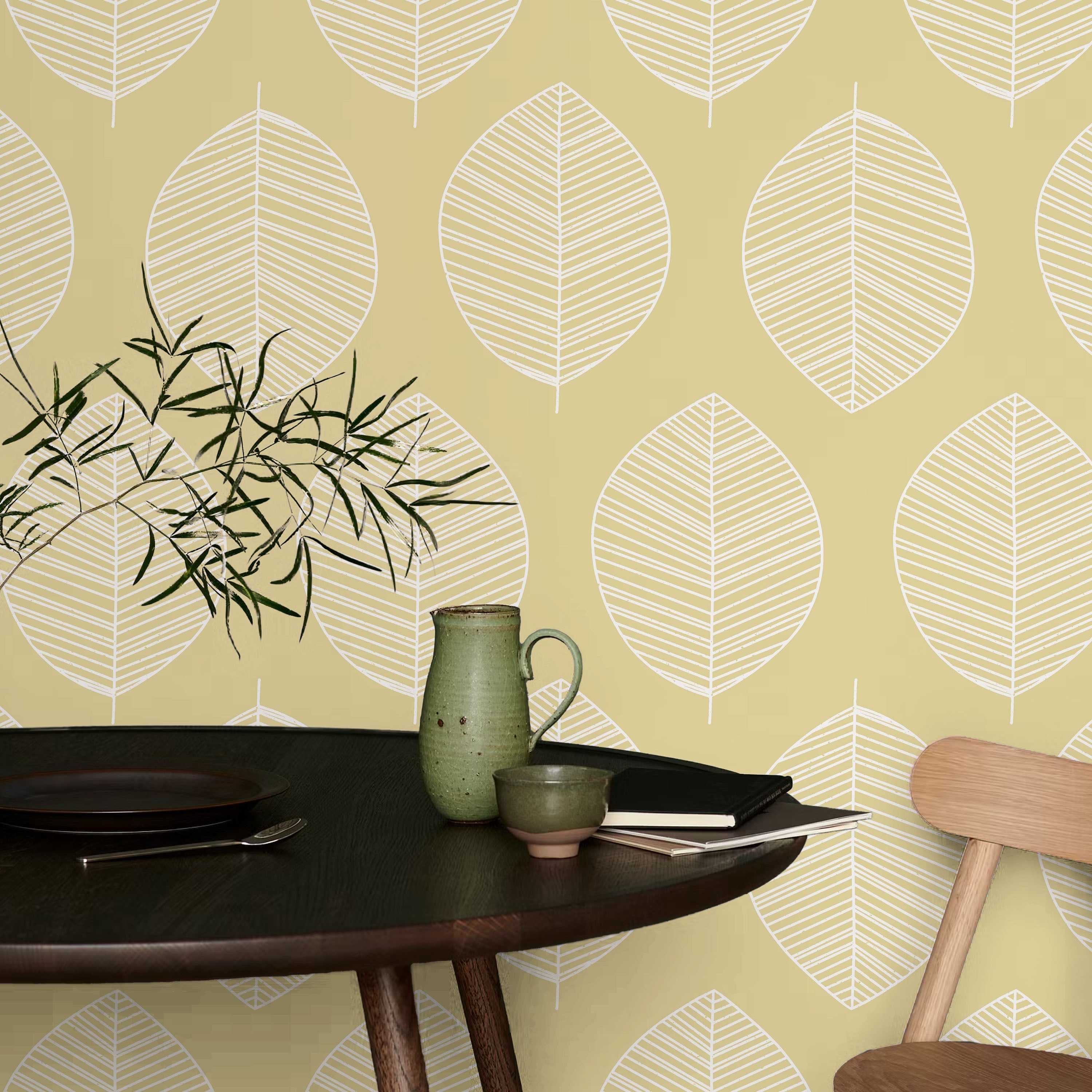 Leaf Texture Peel and Stick Wallpaper, Removable Wallpaper, Traditional Wallpaper - Yellow | DeccoPrint