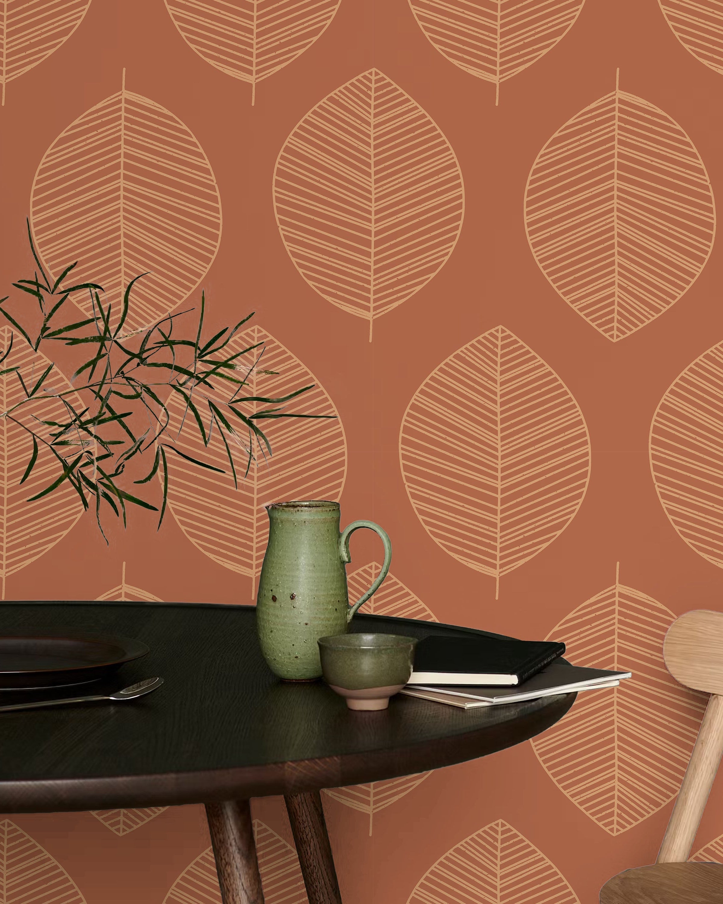 Leaf Texture Peel and Stick Wallpaper, Removable Wallpaper, Traditional Wallpaper - Red | DeccoPrint