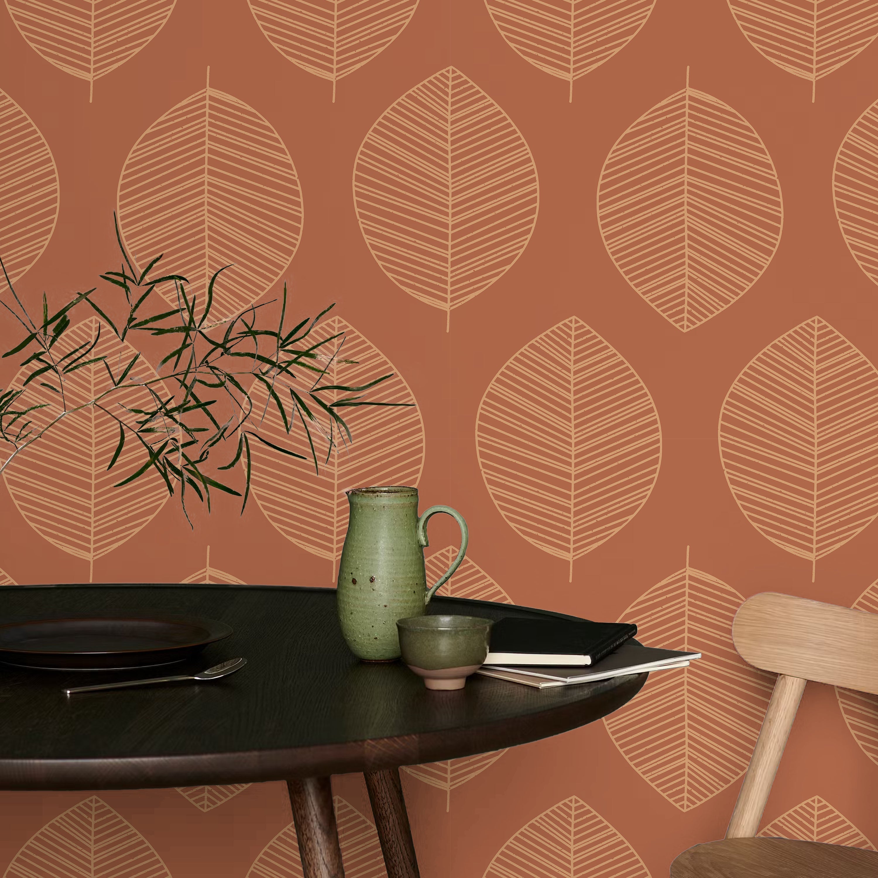 Leaf Texture Peel and Stick Wallpaper, Removable Wallpaper, Traditional Wallpaper - Red | DeccoPrint