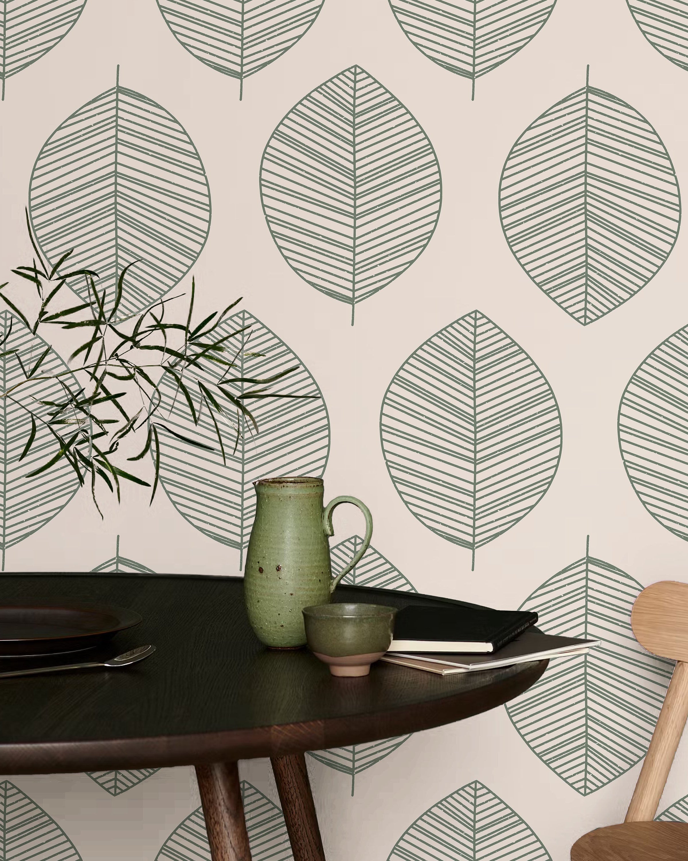 Leaf Texture Peel and Stick Wallpaper, Removable Wallpaper, Traditional Wallpaper - Sage | DeccoPrint
