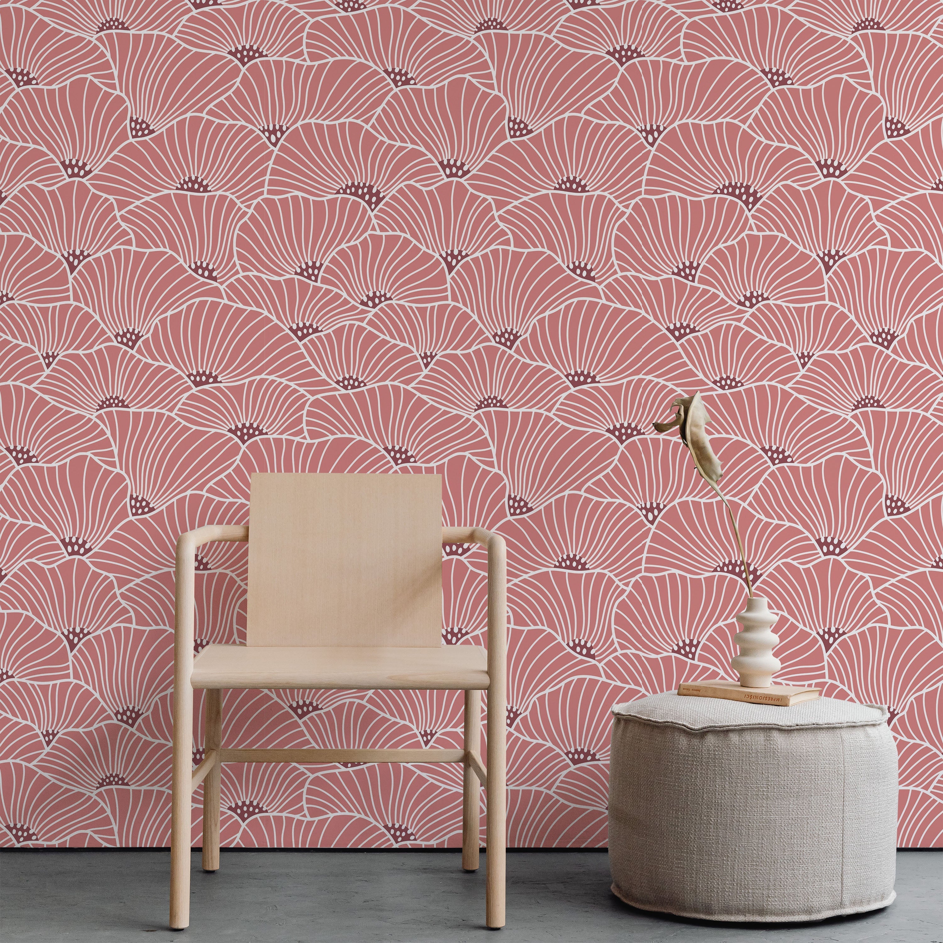 Modern Floral Peel and Stick Wallpaper, Removable Wallpaper, Traditional Wallpaper - Pink | DeccoPrint