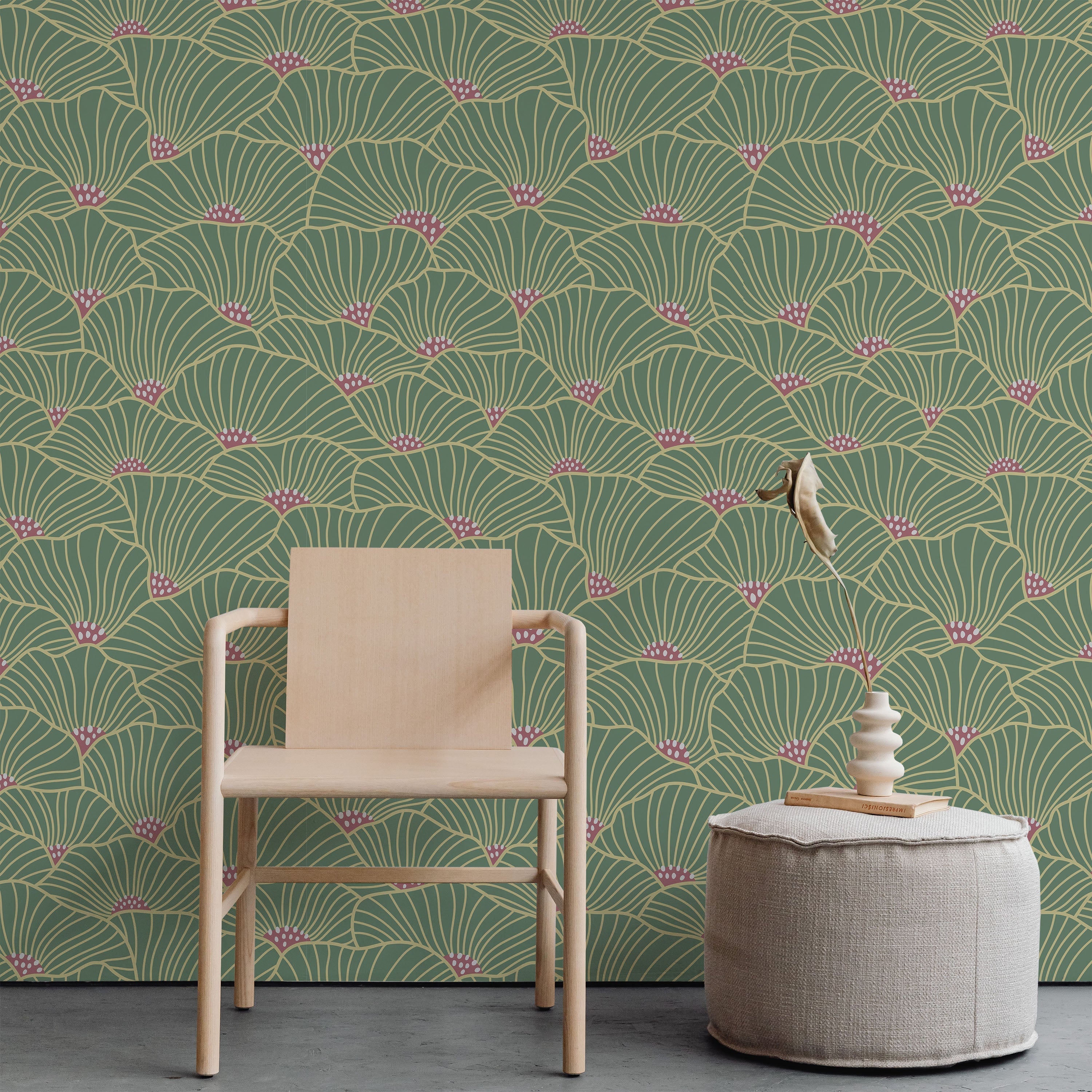 Modern Floral Peel and Stick Wallpaper, Removable Wallpaper, Traditional Wallpaper - Moss | DeccoPrint