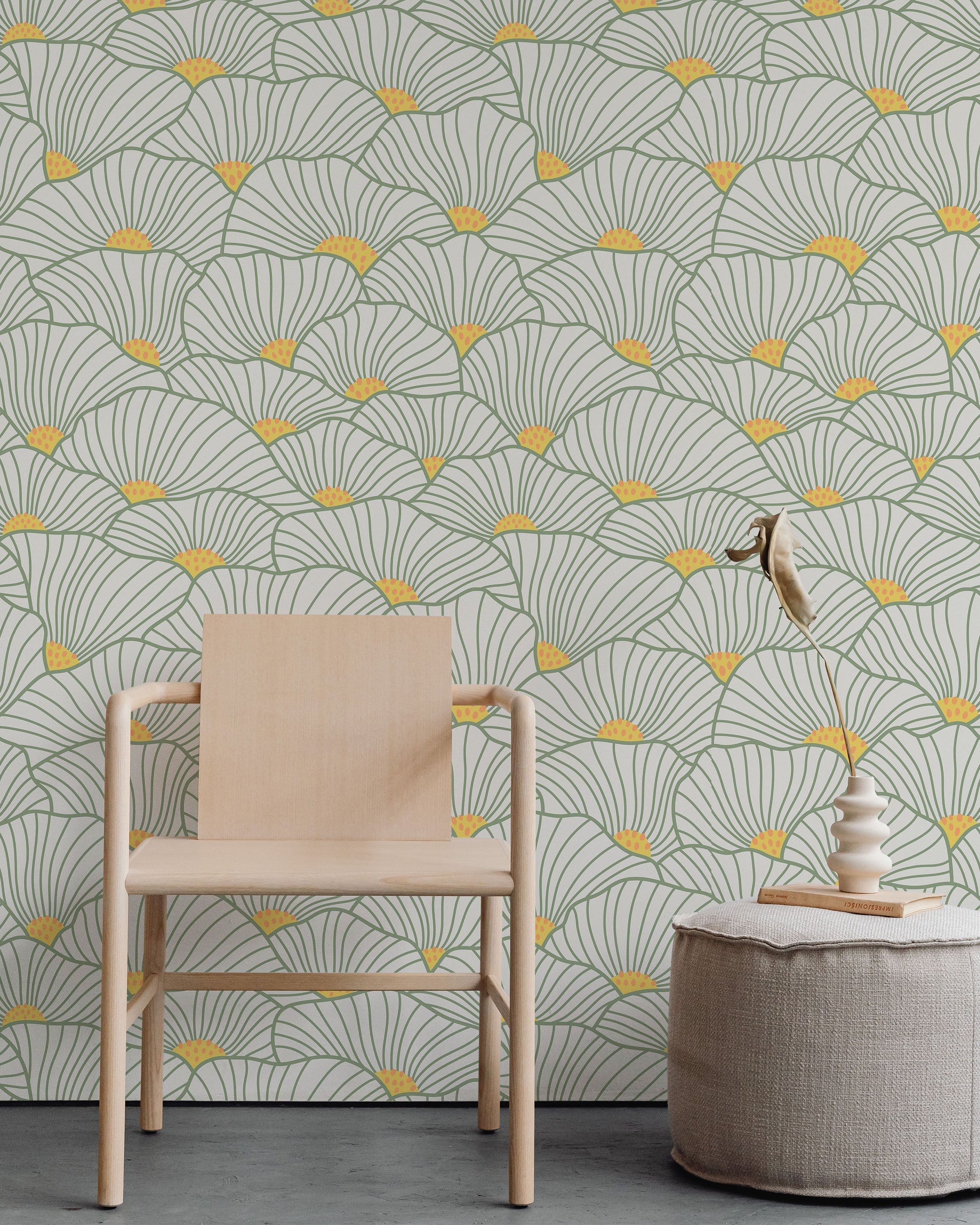 Modern Floral Peel and Stick Wallpaper, Removable Wallpaper, Traditional Wallpaper - Lime | DeccoPrint