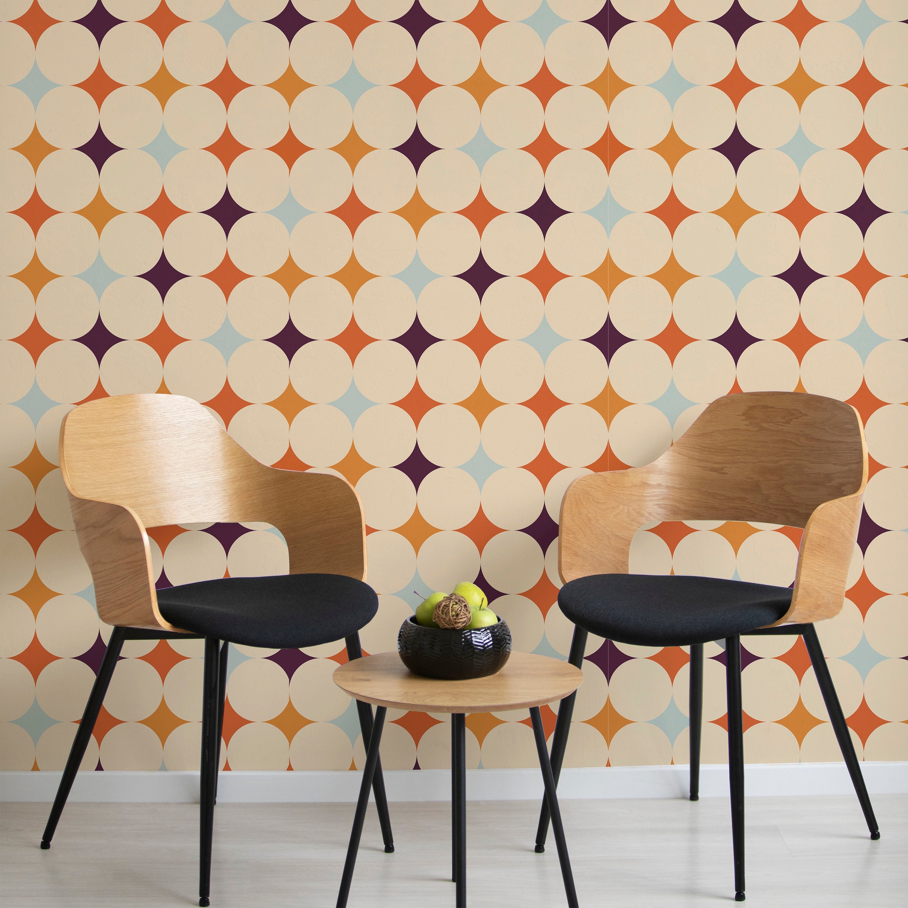 Abstract Bauhaus Peel and Stick Wallpaper, Removable Wallpaper, Traditional Wallpaper - Purple | DeccoPrint