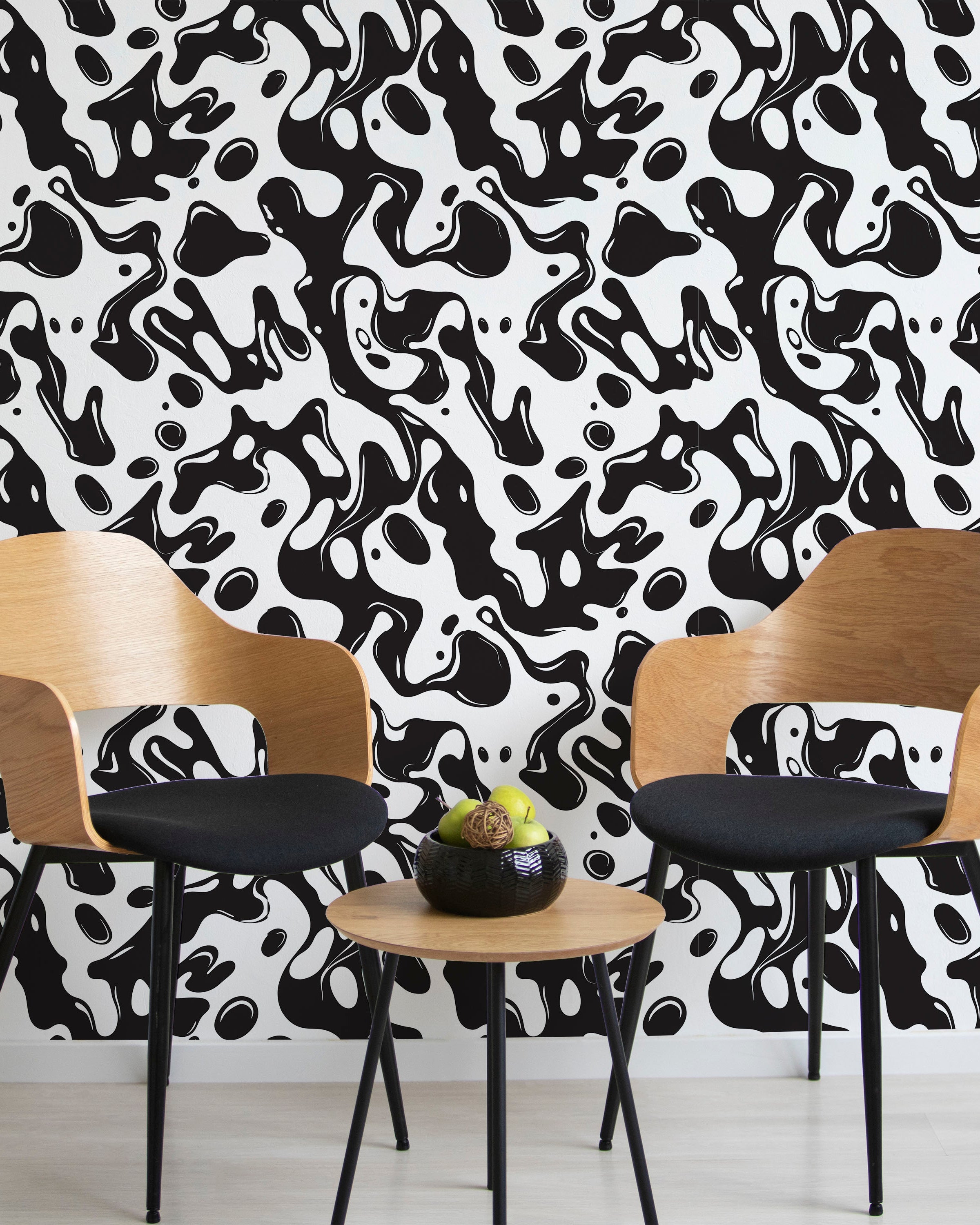 Liquid Splash Peel and Stick Wallpaper, Removable Wallpaper, Traditional Wallpaper - Black | DeccoPrint
