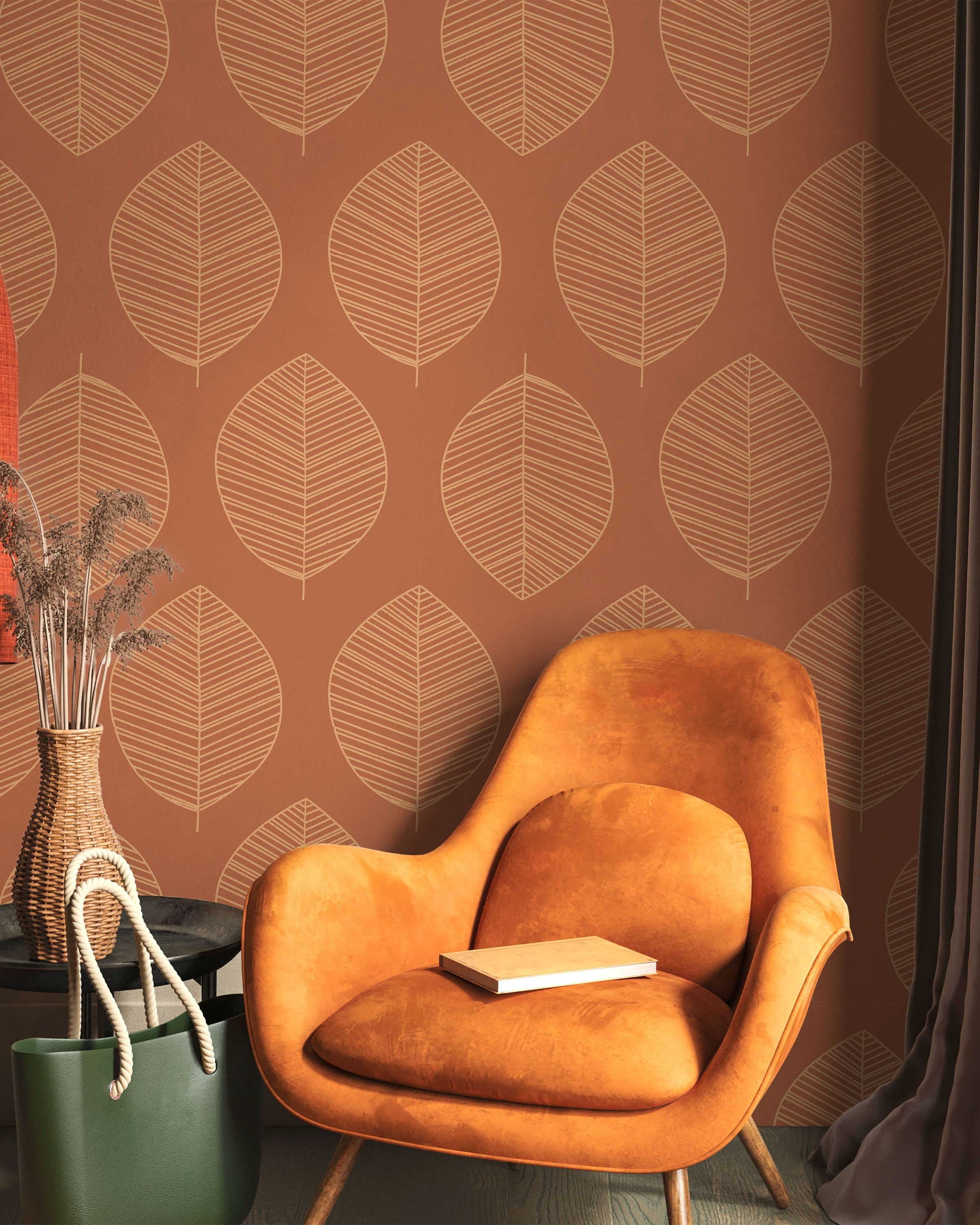 Leaf Texture Peel and Stick Wallpaper, Removable Wallpaper, Traditional Wallpaper - Red | DeccoPrint