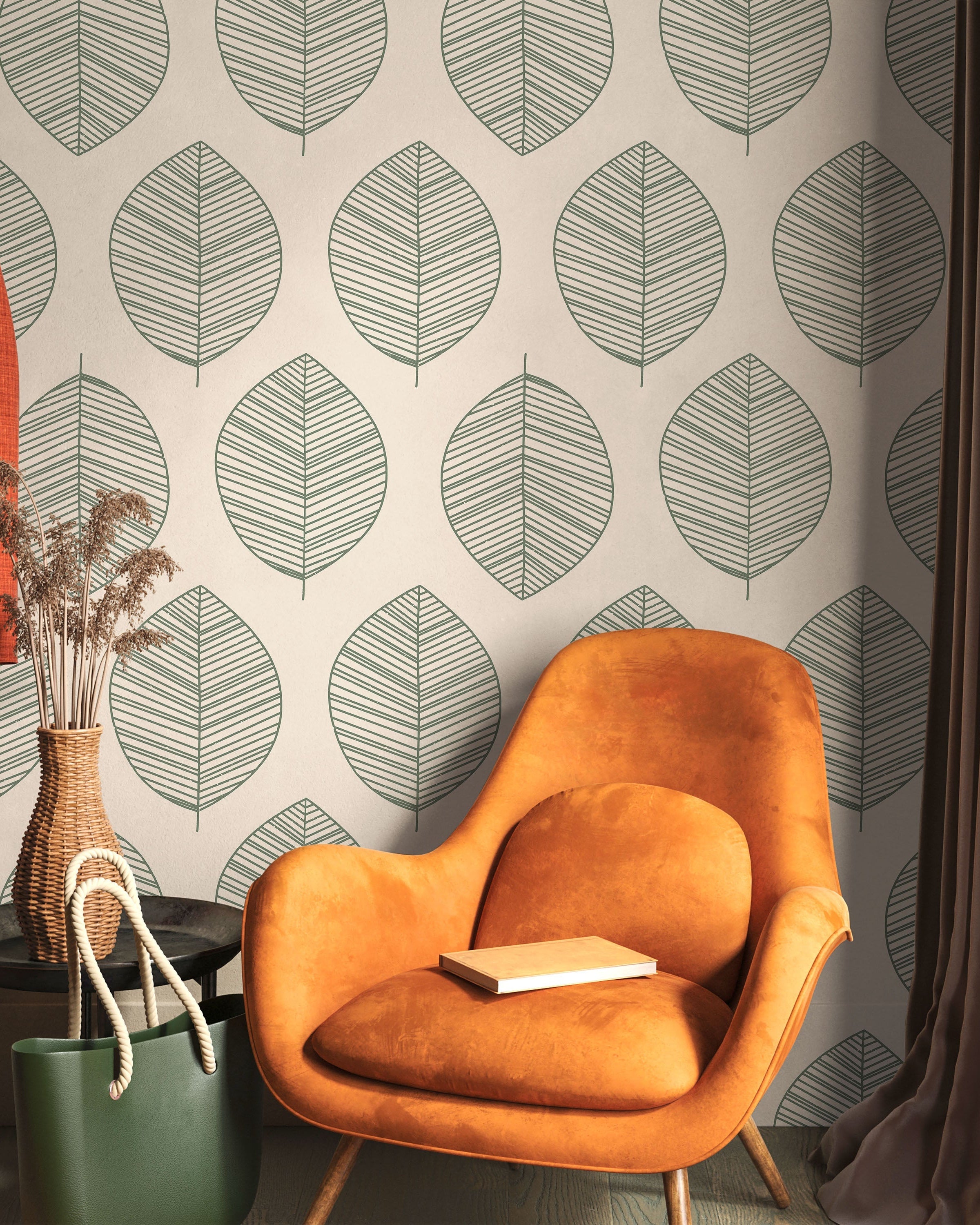 Leaf Texture Peel and Stick Wallpaper, Removable Wallpaper, Traditional Wallpaper - Sage | DeccoPrint