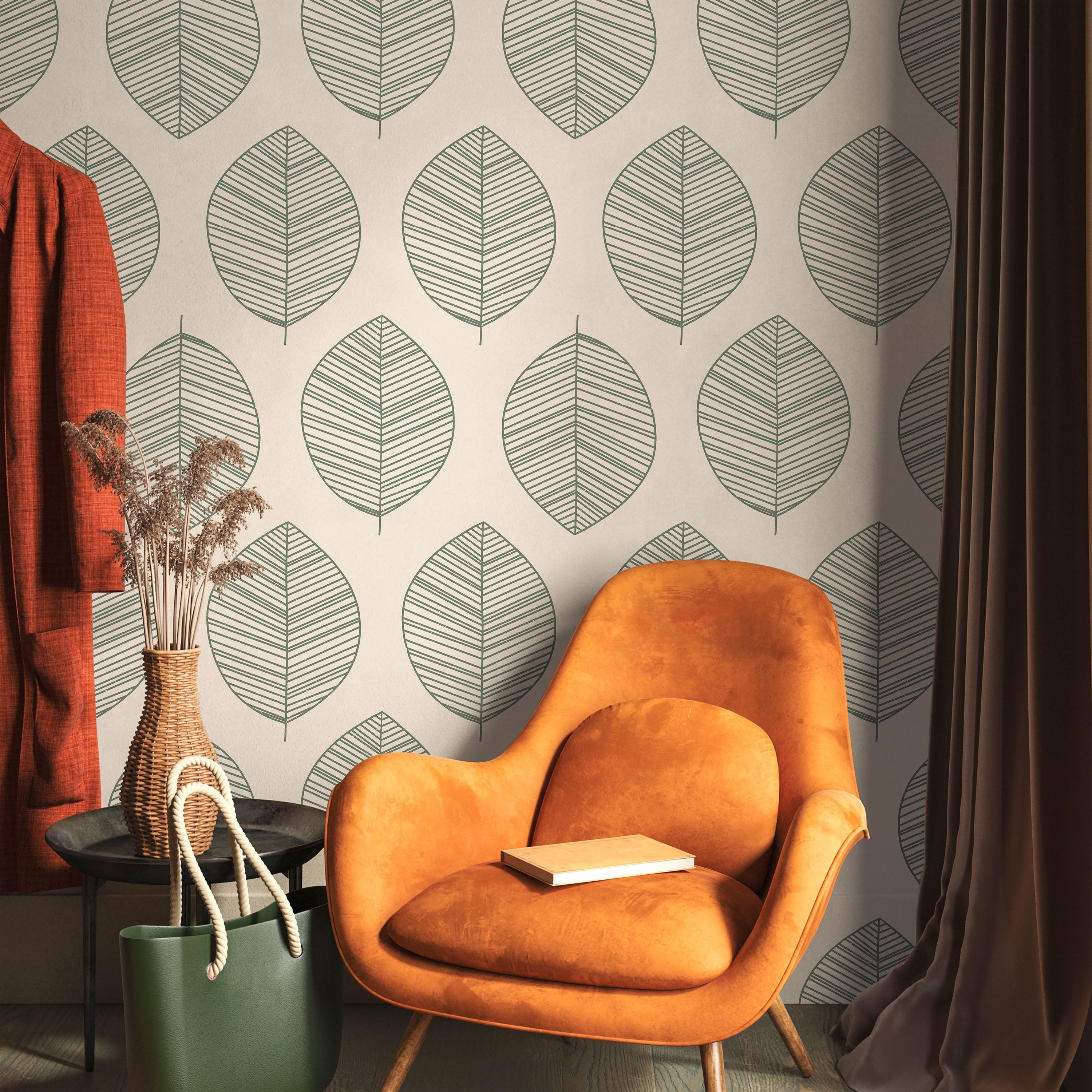 Leaf Texture Peel and Stick Wallpaper, Removable Wallpaper, Traditional Wallpaper - Sage | DeccoPrint