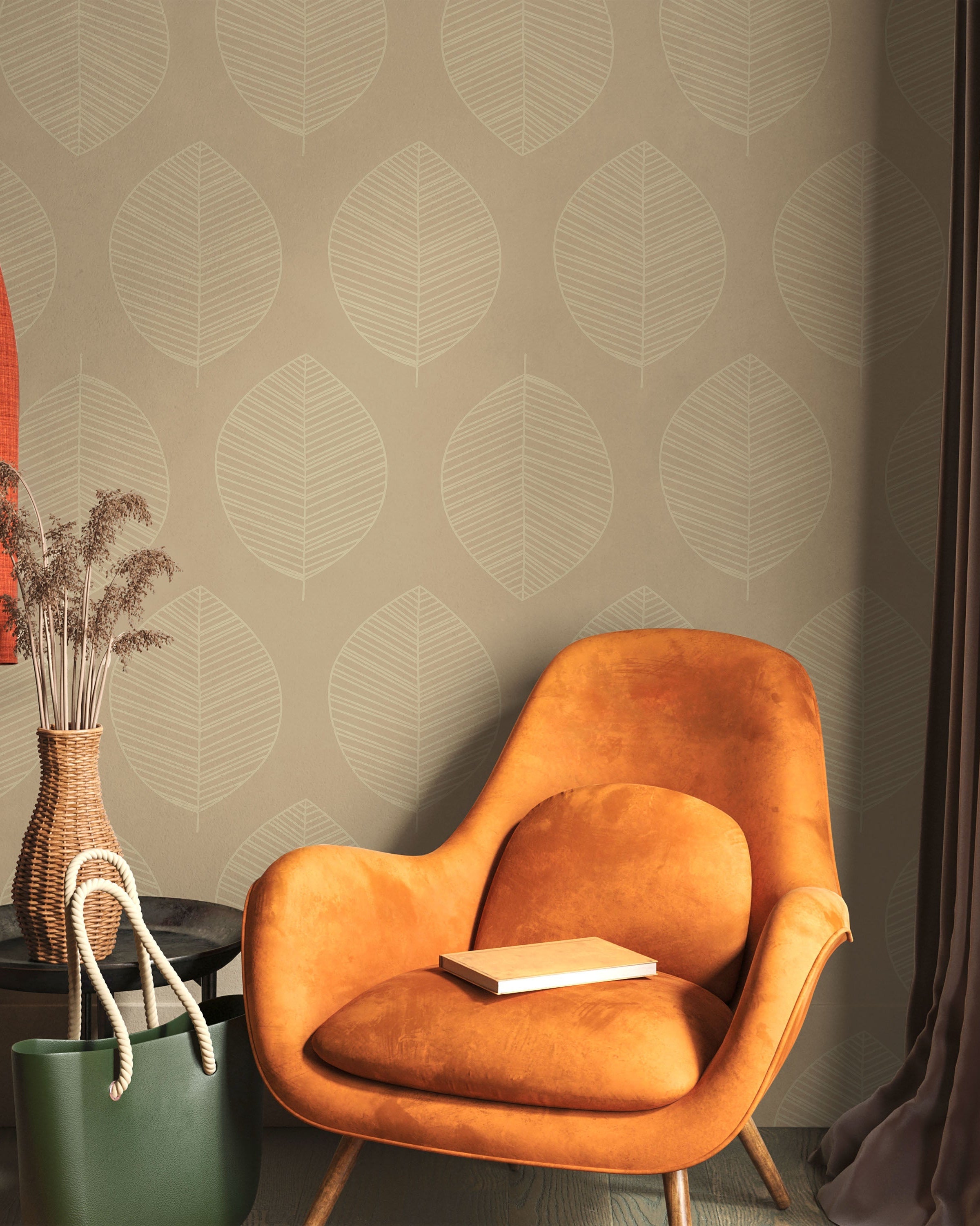 Leaf Texture Peel and Stick Wallpaper, Removable Wallpaper, Traditional Wallpaper - Brown | DeccoPrint