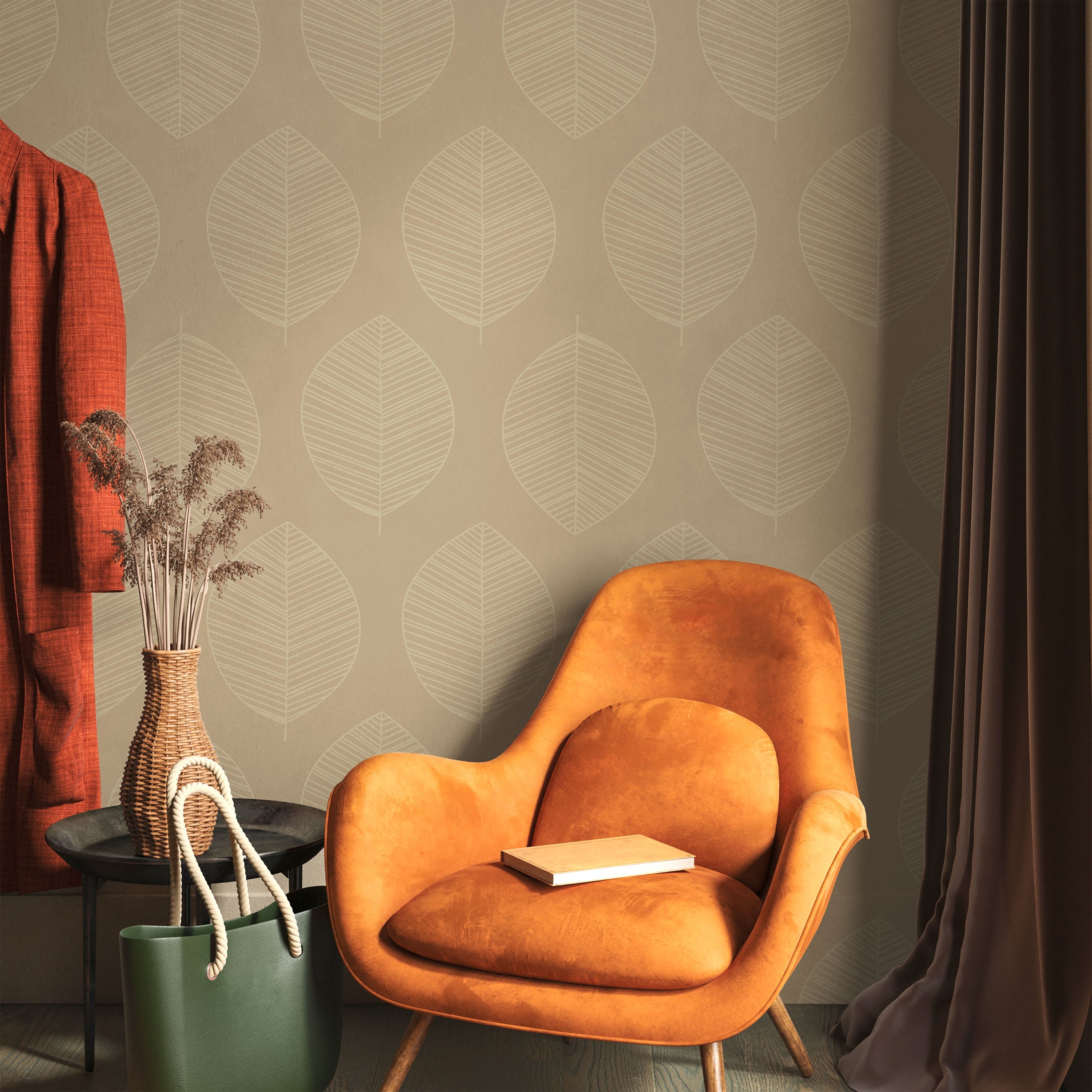 Leaf Texture Peel and Stick Wallpaper, Removable Wallpaper, Traditional Wallpaper - Brown | DeccoPrint