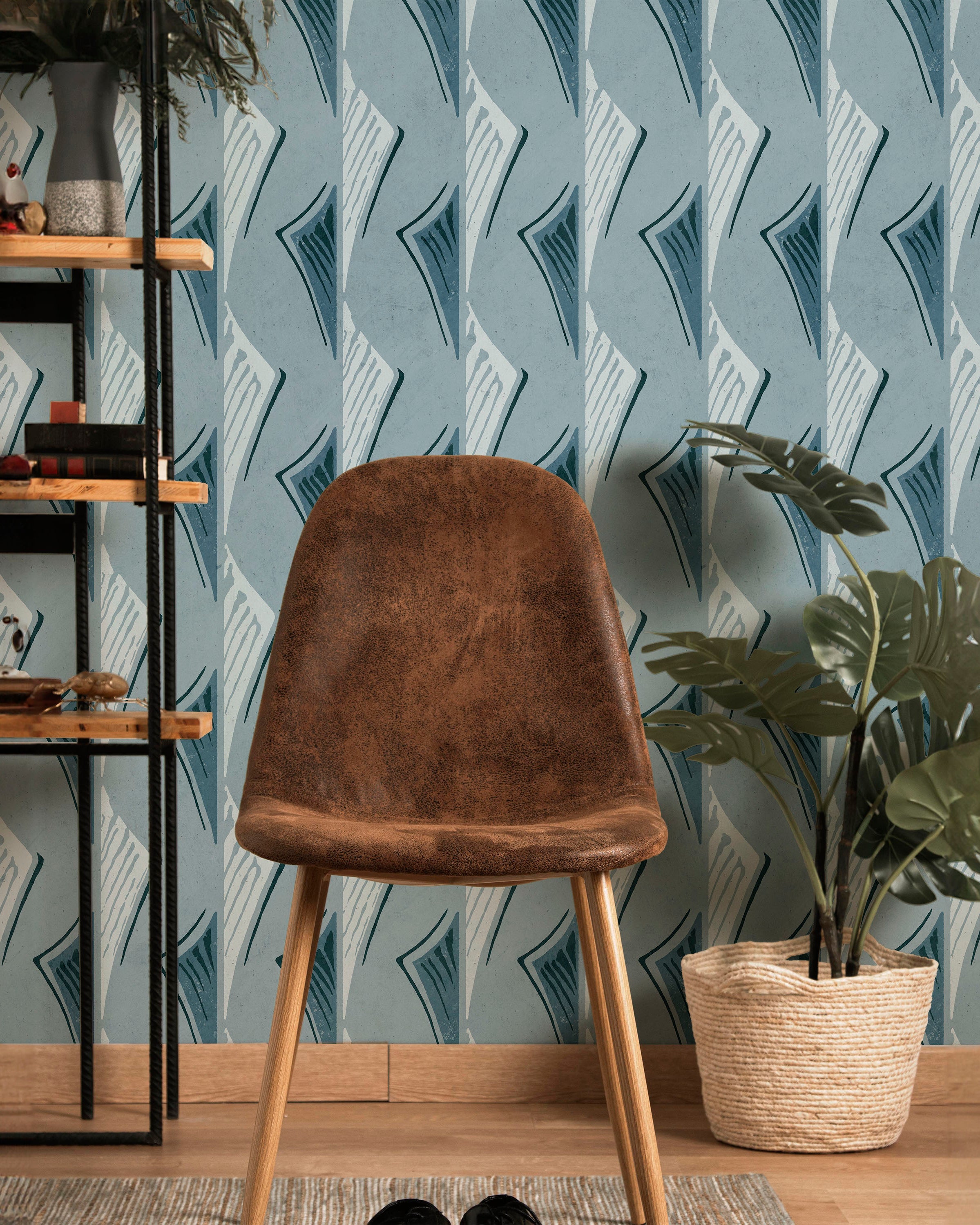 Furuya Korin x Dancing Fans Peel and Stick Wallpaper, Removable Wallpaper, Traditional Wallpaper - Soft Blue | DeccoPrint