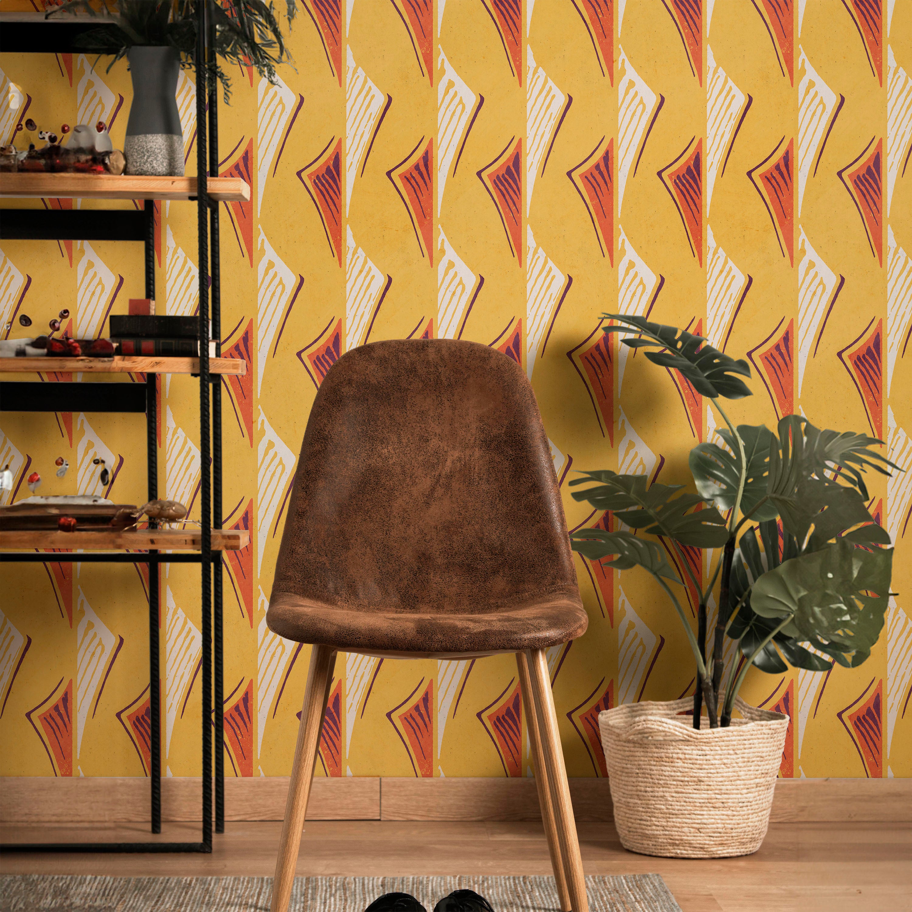 Furuya Korin x Dancing Fans Peel and Stick Wallpaper, Removable Wallpaper, Traditional Wallpaper - Light Orange | DeccoPrint