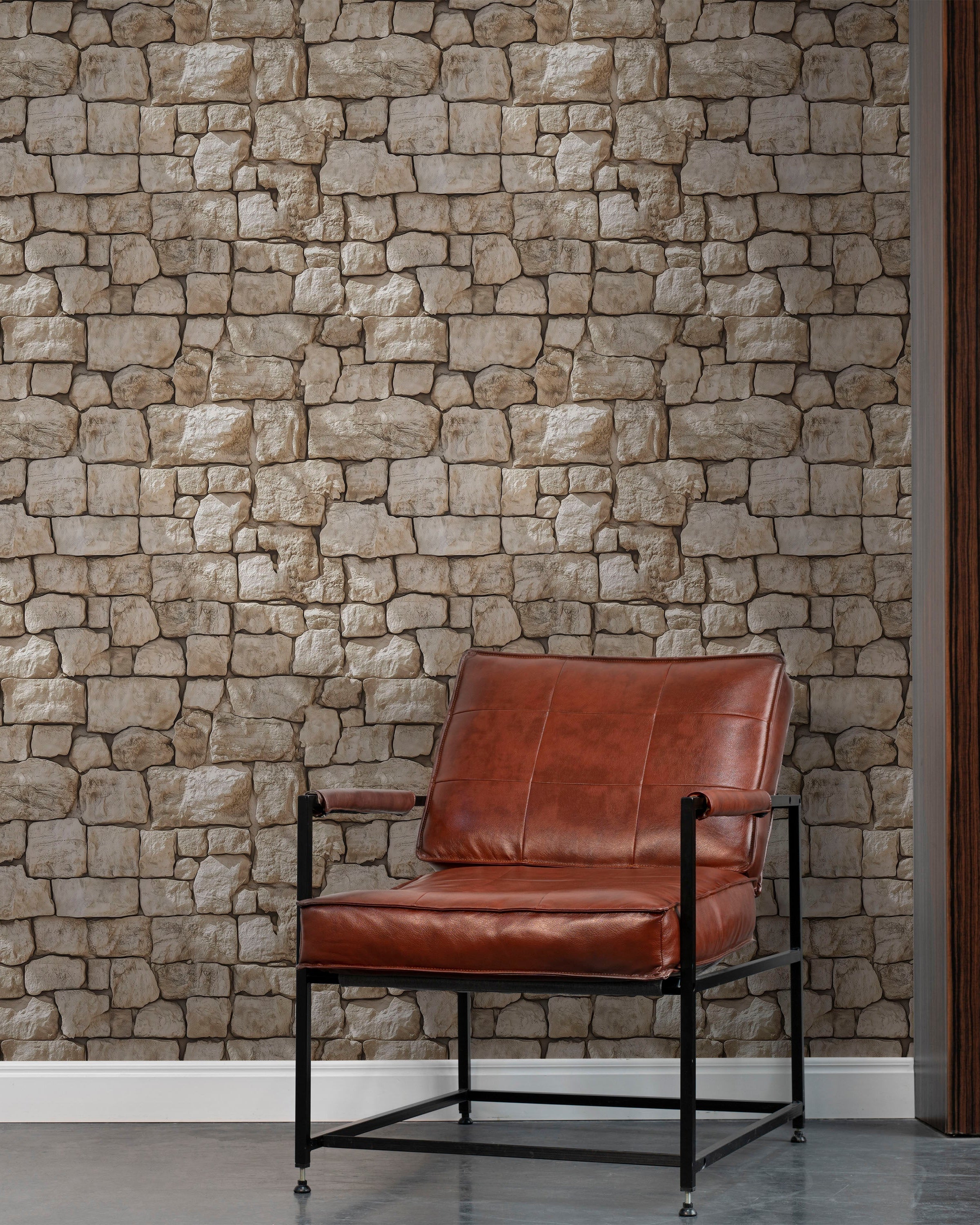 Urban Masonry Peel and Stick Wallpaper, Removable Wallpaper, Traditional Wallpaper - Sandstone Beige | DeccoPrint