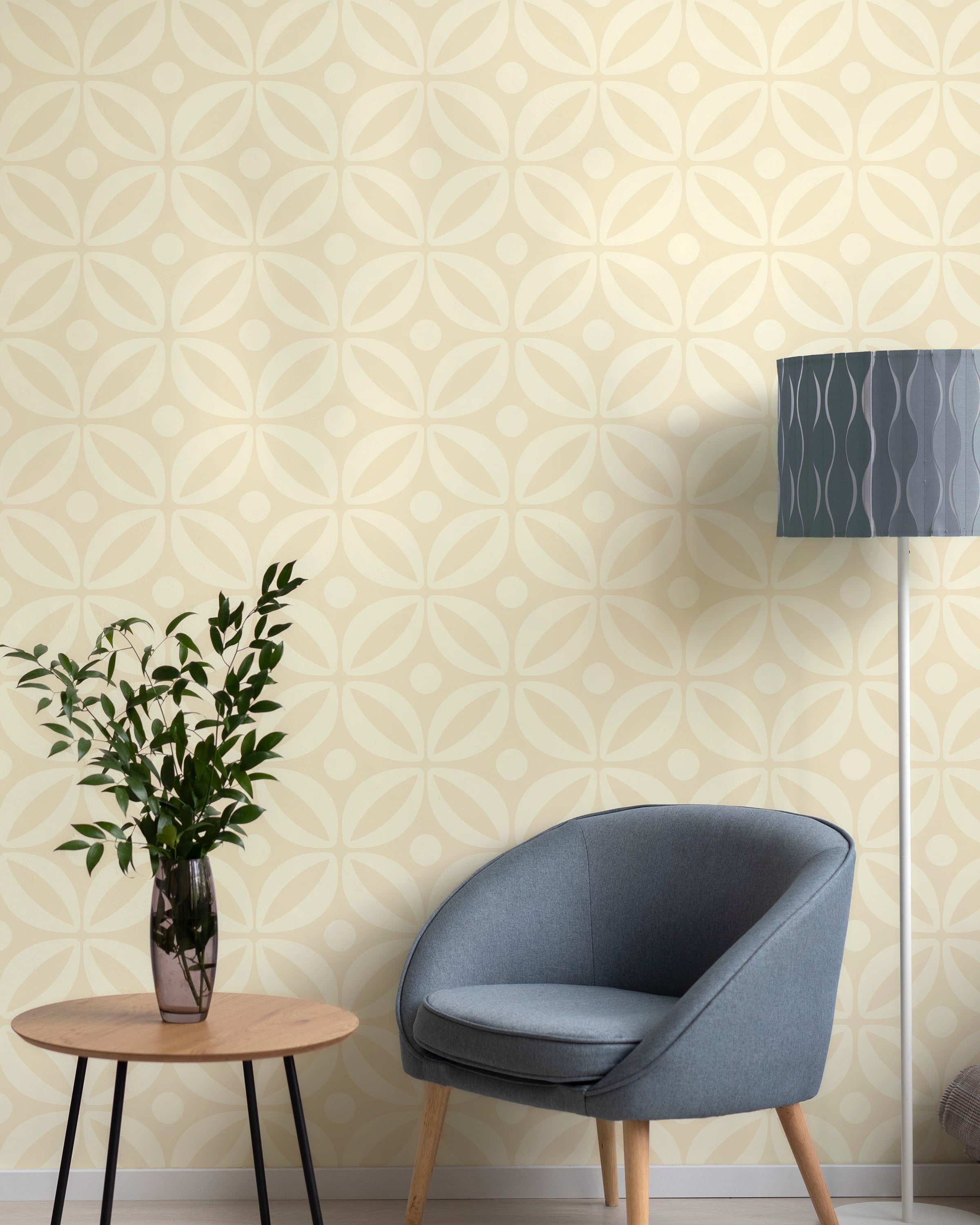 Grid Bloom Peel and Stick Wallpaper, Removable Wallpaper, Traditional Wallpaper - Cream | DeccoPrint