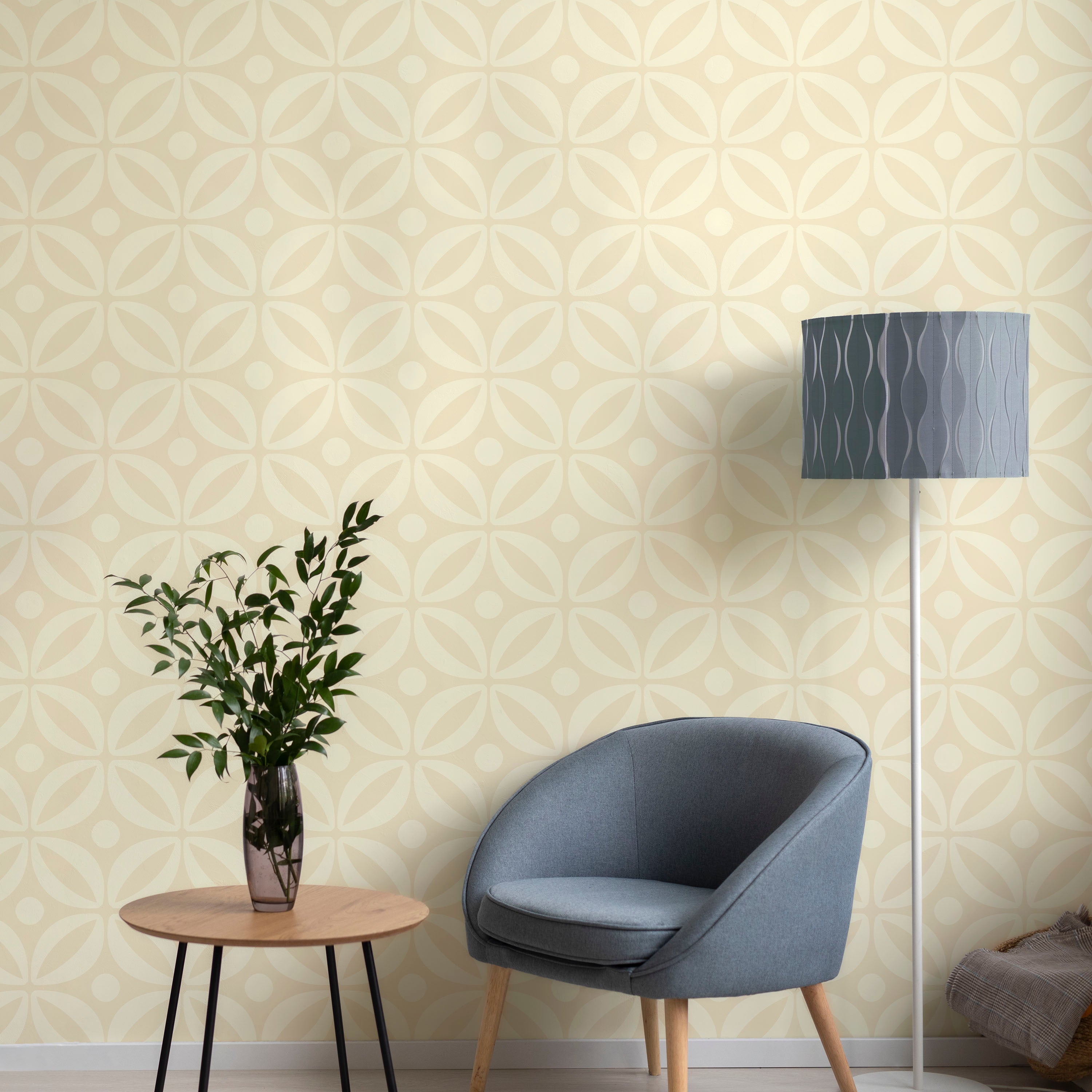 Grid Bloom Peel and Stick Wallpaper, Removable Wallpaper, Traditional Wallpaper - Cream | DeccoPrint