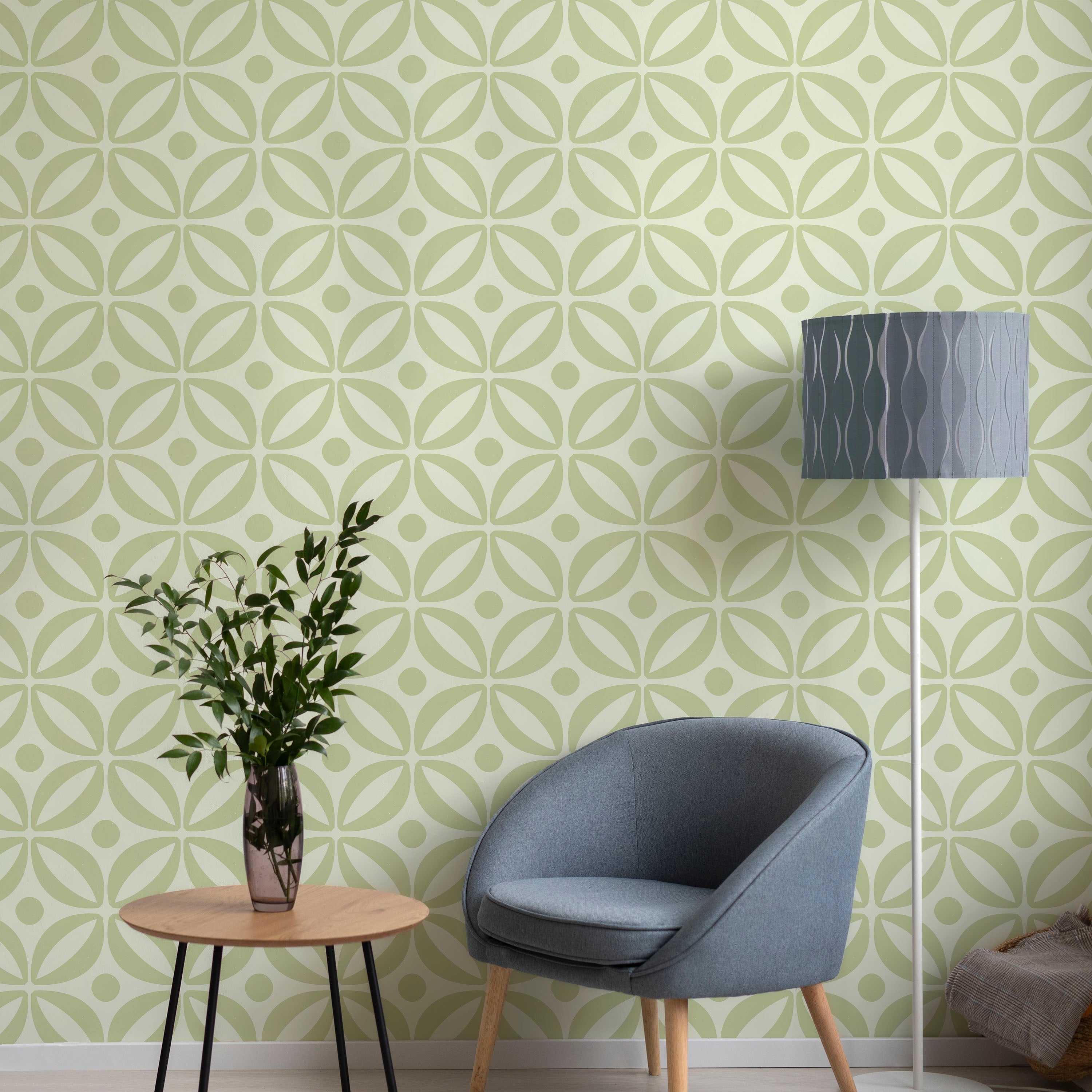 Grid Bloom Peel and Stick Wallpaper, Removable Wallpaper, Traditional Wallpaper - Sage | DeccoPrint