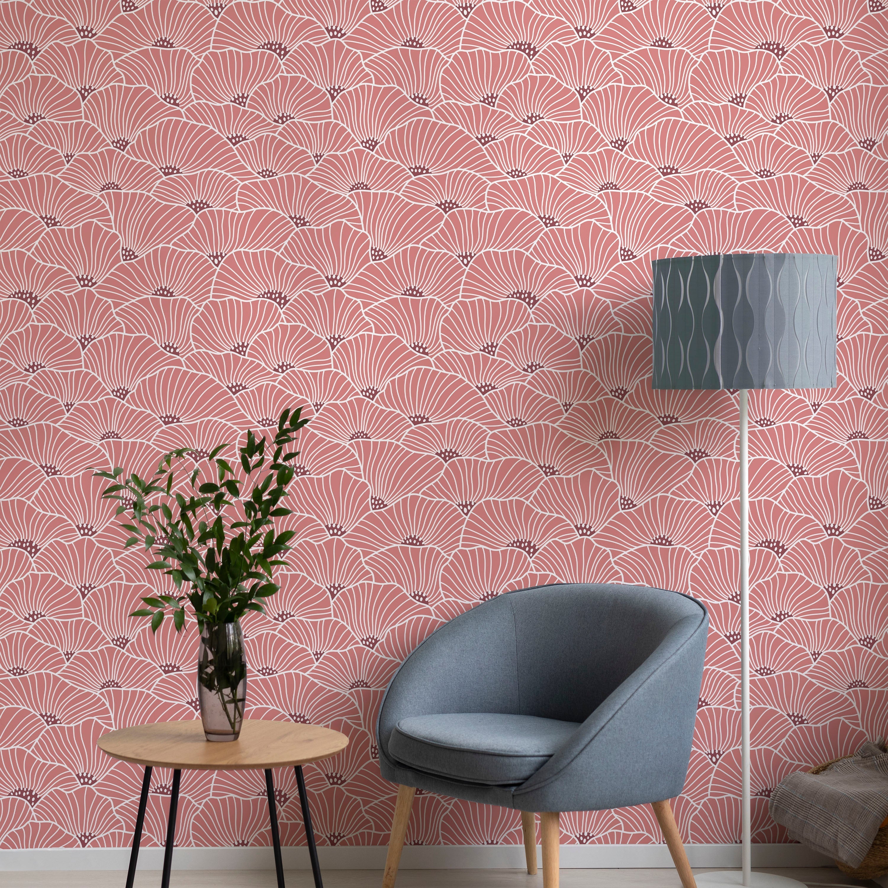 Modern Floral Peel and Stick Wallpaper, Removable Wallpaper, Traditional Wallpaper - Pink | DeccoPrint