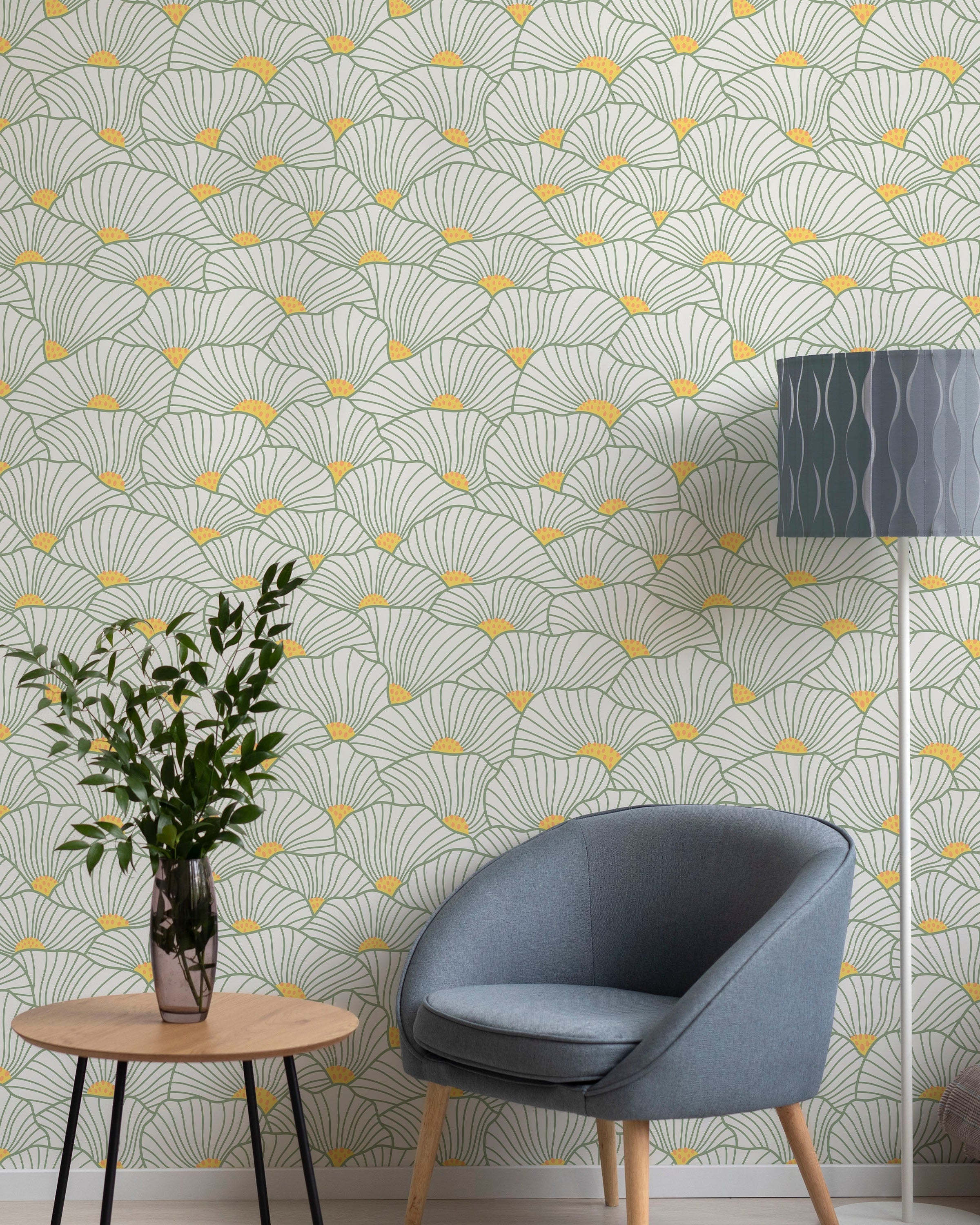 Modern Floral Peel and Stick Wallpaper, Removable Wallpaper, Traditional Wallpaper - Lime | DeccoPrint