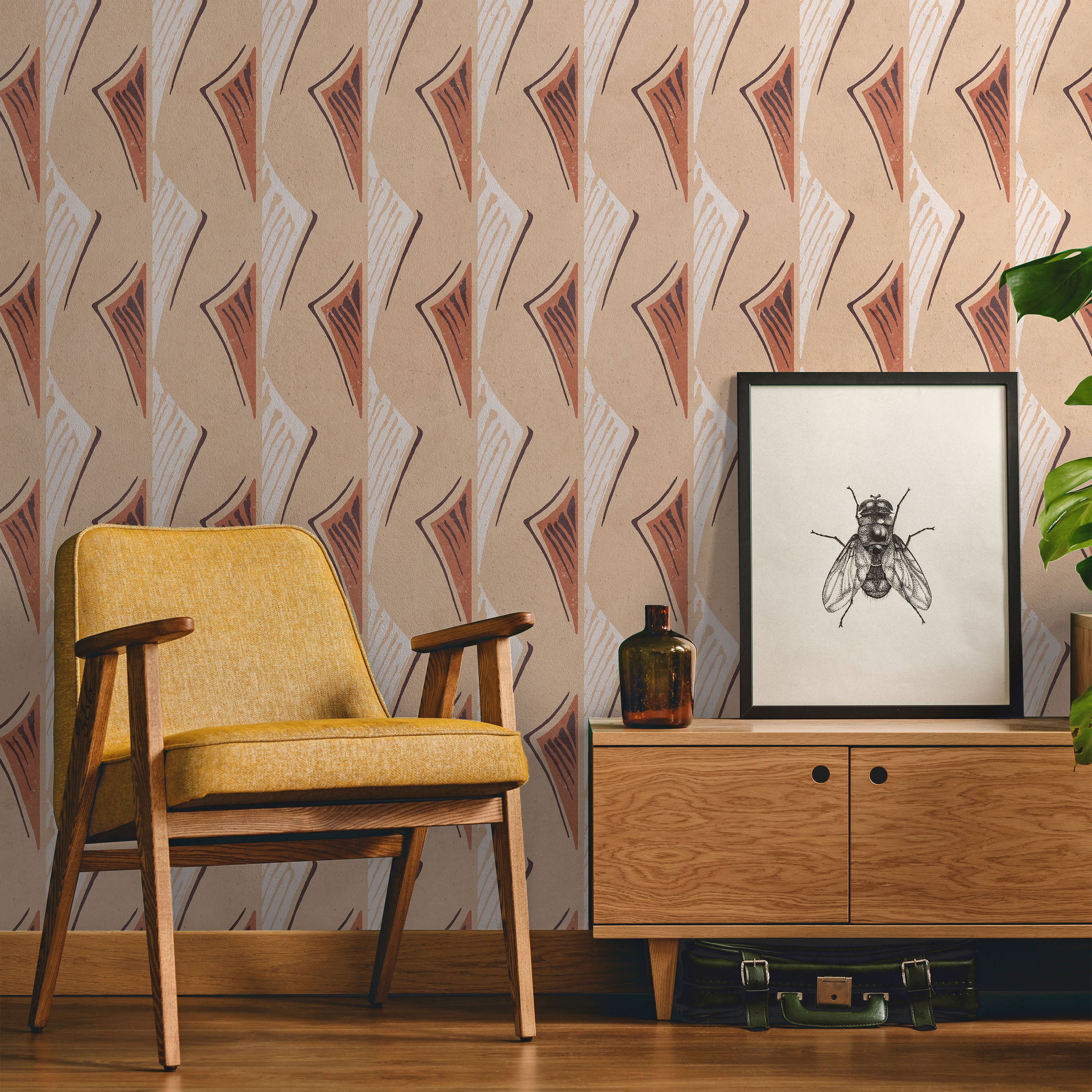 Furuya Korin x Dancing Fans Peel and Stick Wallpaper, Removable Wallpaper, Traditional Wallpaper - Faded Brown | DeccoPrint