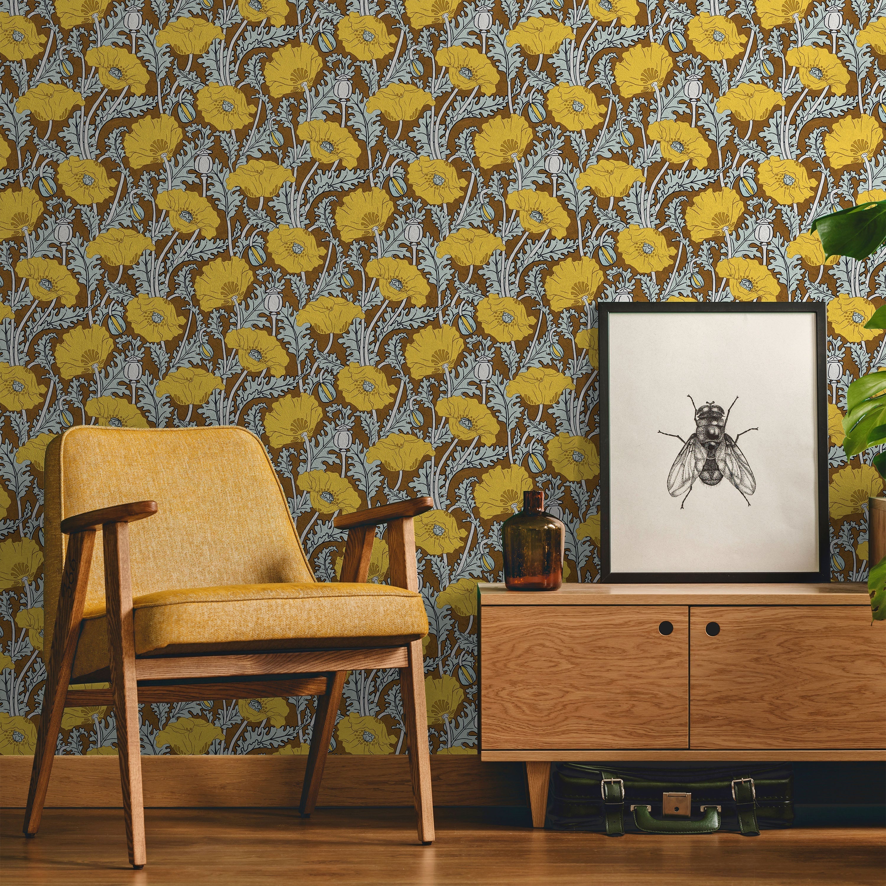 Maurice Pillard Verneuil x Poppy Peel and Stick Wallpaper, Removable Wallpaper, Traditional Wallpaper - Rustic Brown | DeccoPrint