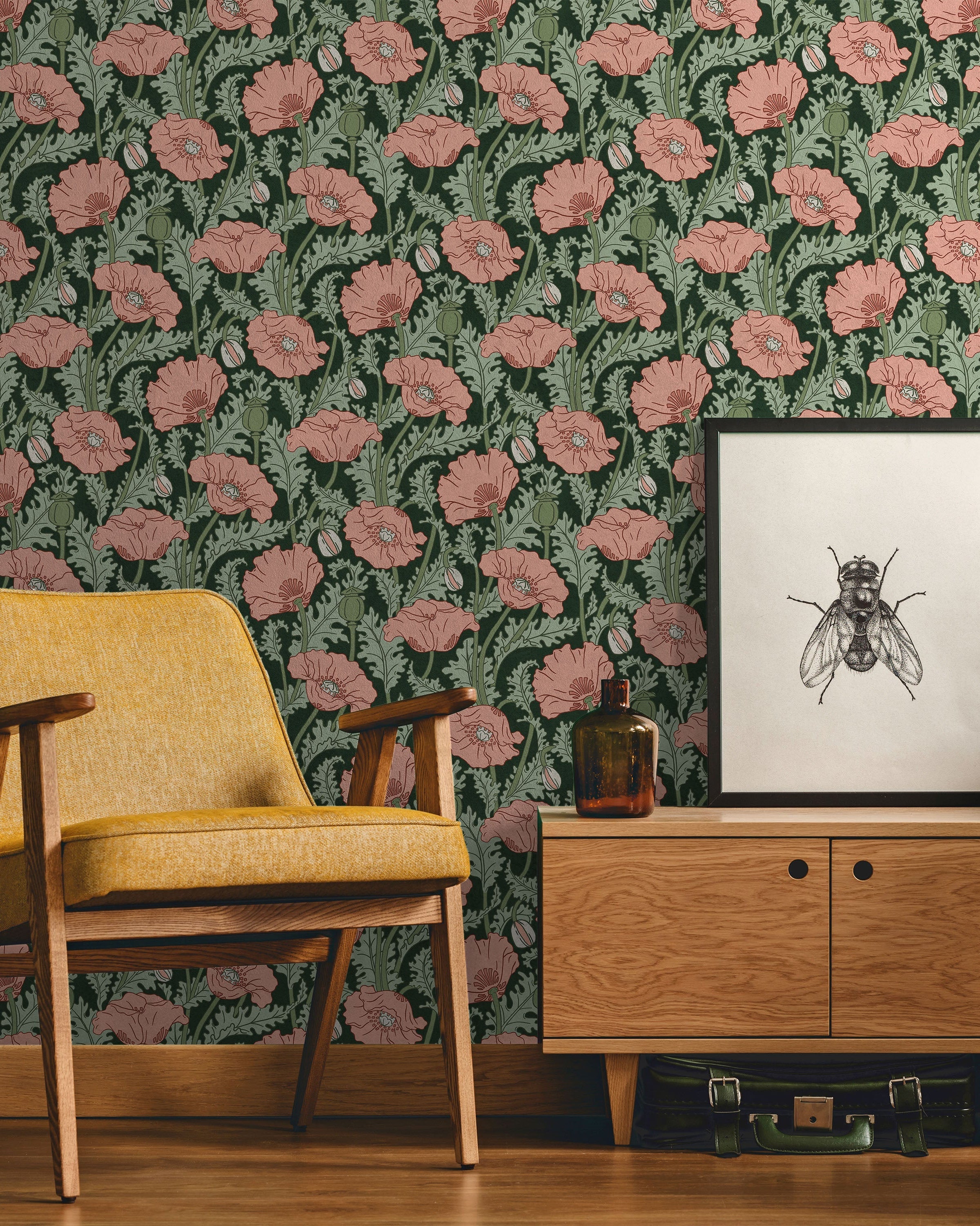 Maurice Pillard Verneuil x Poppy Peel and Stick Wallpaper, Removable Wallpaper, Traditional Wallpaper - Dusty Pink | DeccoPrint