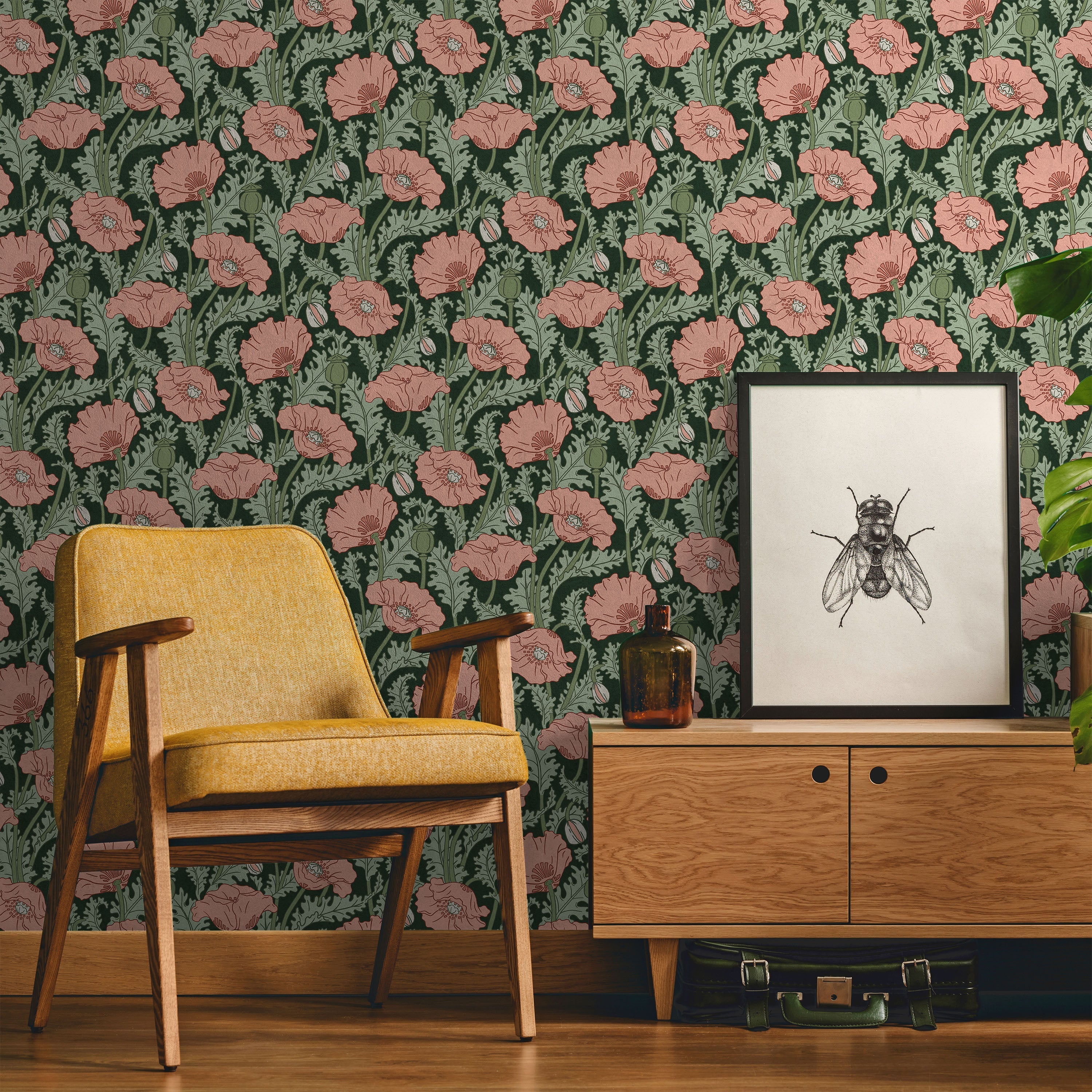 Maurice Pillard Verneuil x Poppy Peel and Stick Wallpaper, Removable Wallpaper, Traditional Wallpaper - Dusty Pink | DeccoPrint