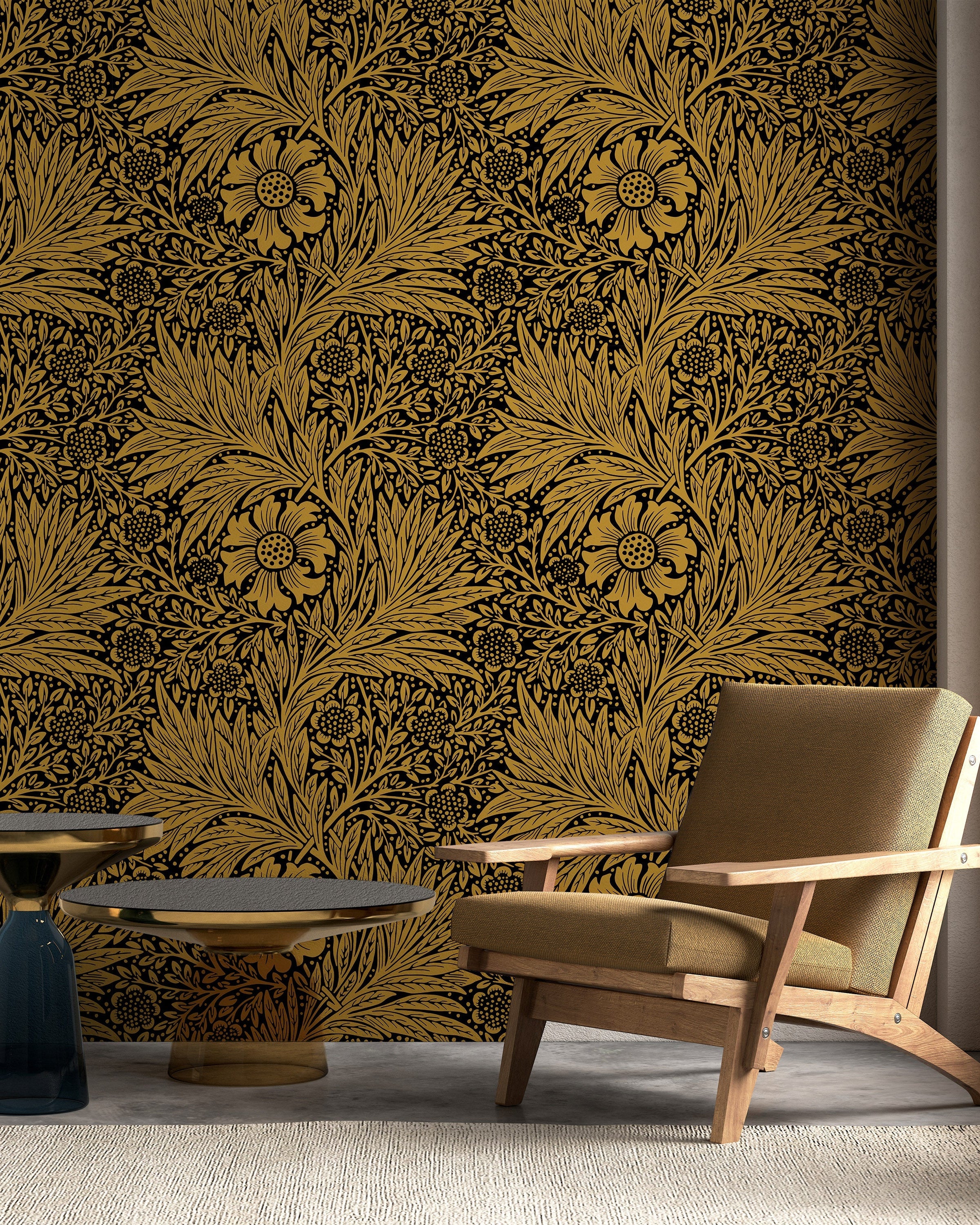 William Morris X Marigold Peel and Stick Wallpaper, Removable Wallpaper, Traditional Wallpaper - Gold | DeccoPrint