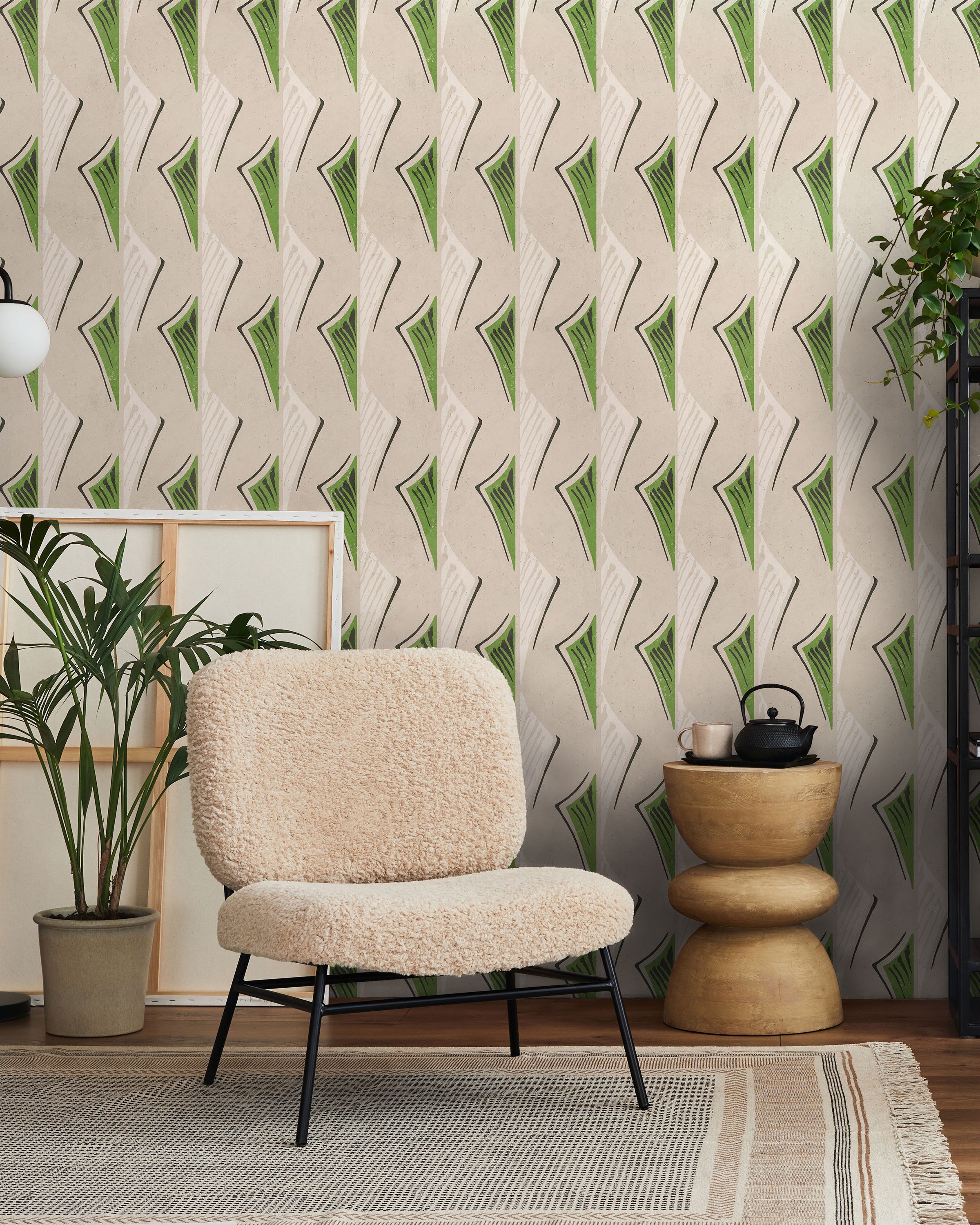 Furuya Korin x Dancing Fans Peel and Stick Wallpaper, Removable Wallpaper, Traditional Wallpaper - Dusty Green | DeccoPrint