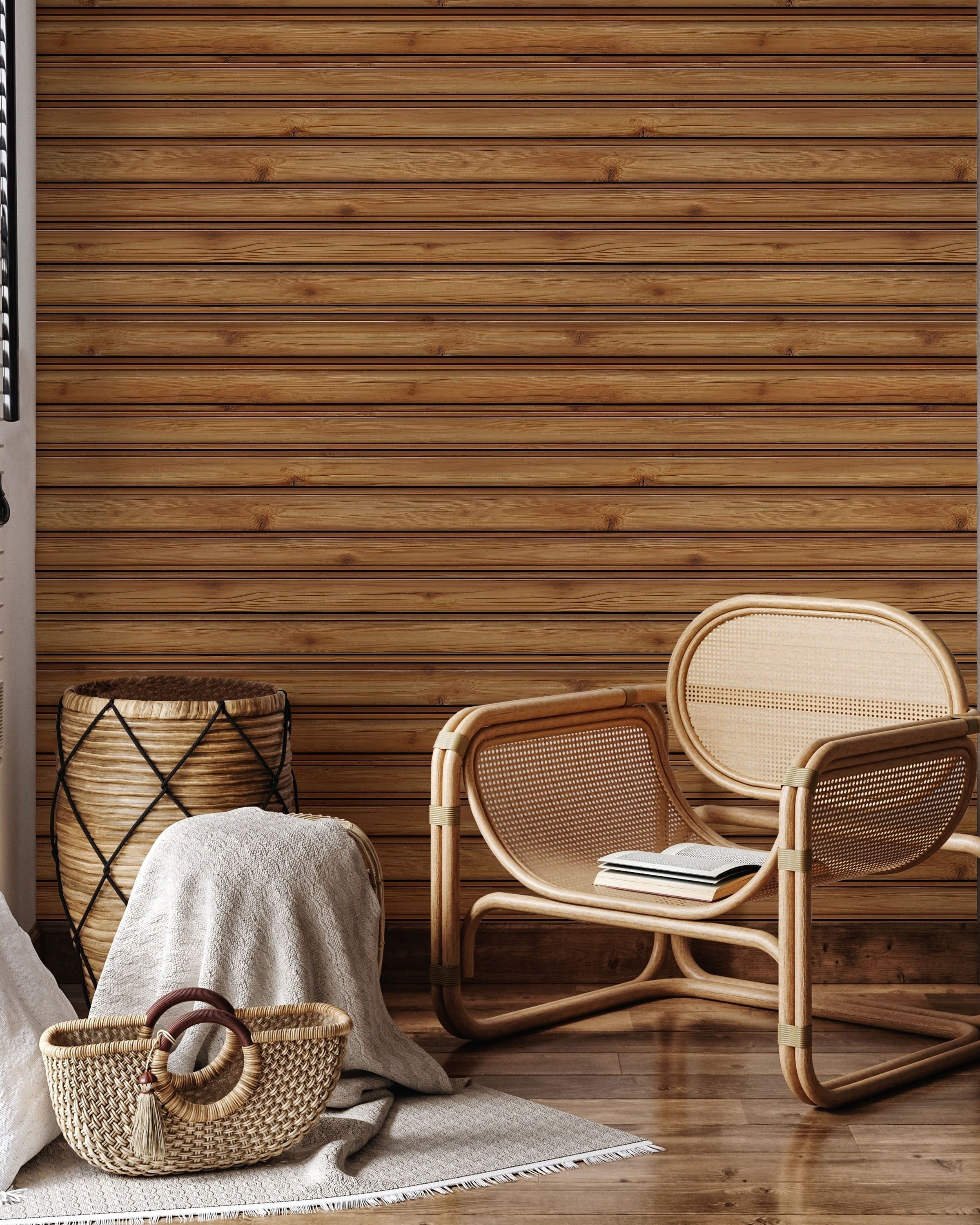 Rustic Boards Peel and Stick Wallpaper, Removable Wallpaper, Traditional Wallpaper - Golden Walnut | DeccoPrint