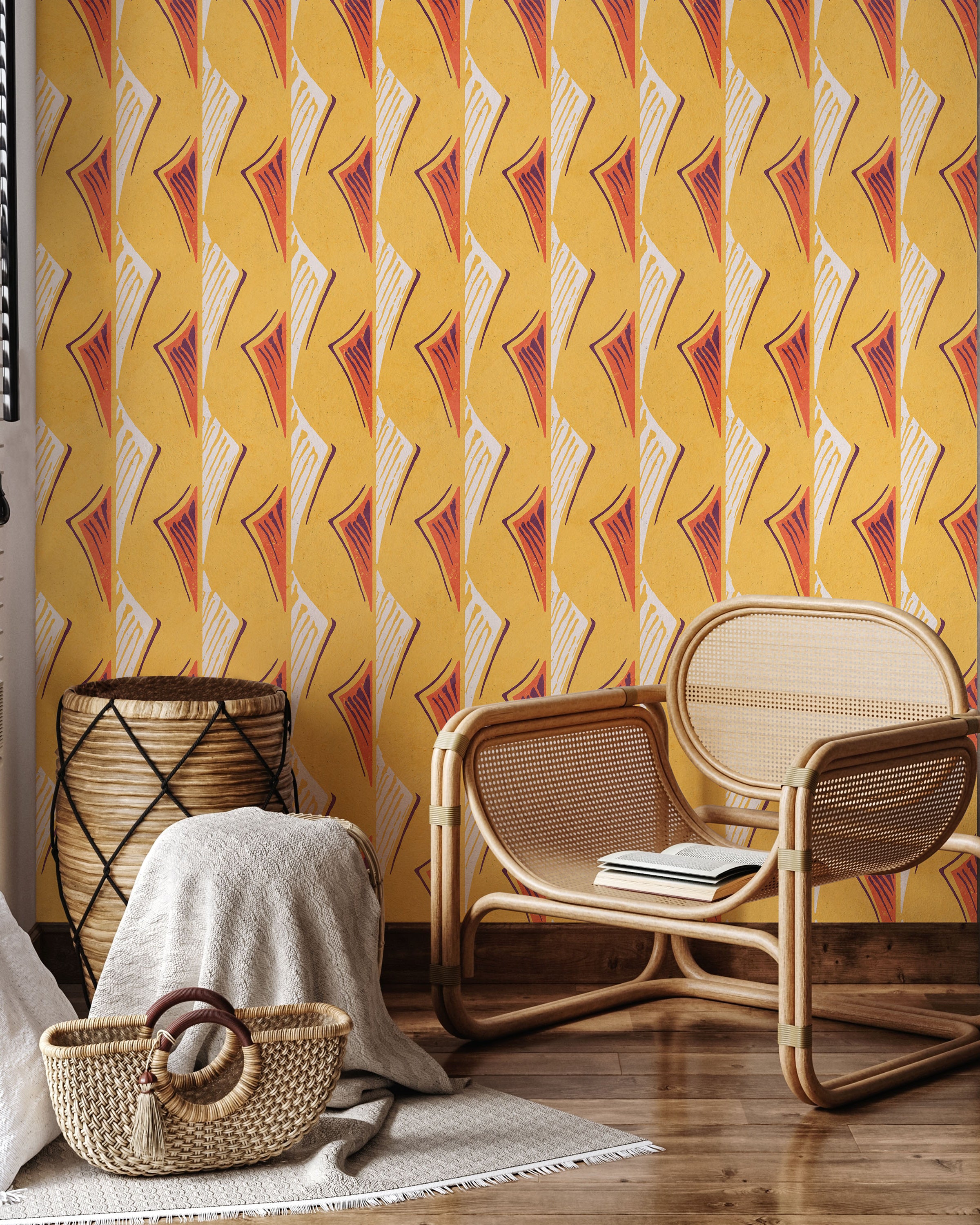 Furuya Korin x Dancing Fans Peel and Stick Wallpaper, Removable Wallpaper, Traditional Wallpaper - Light Orange | DeccoPrint