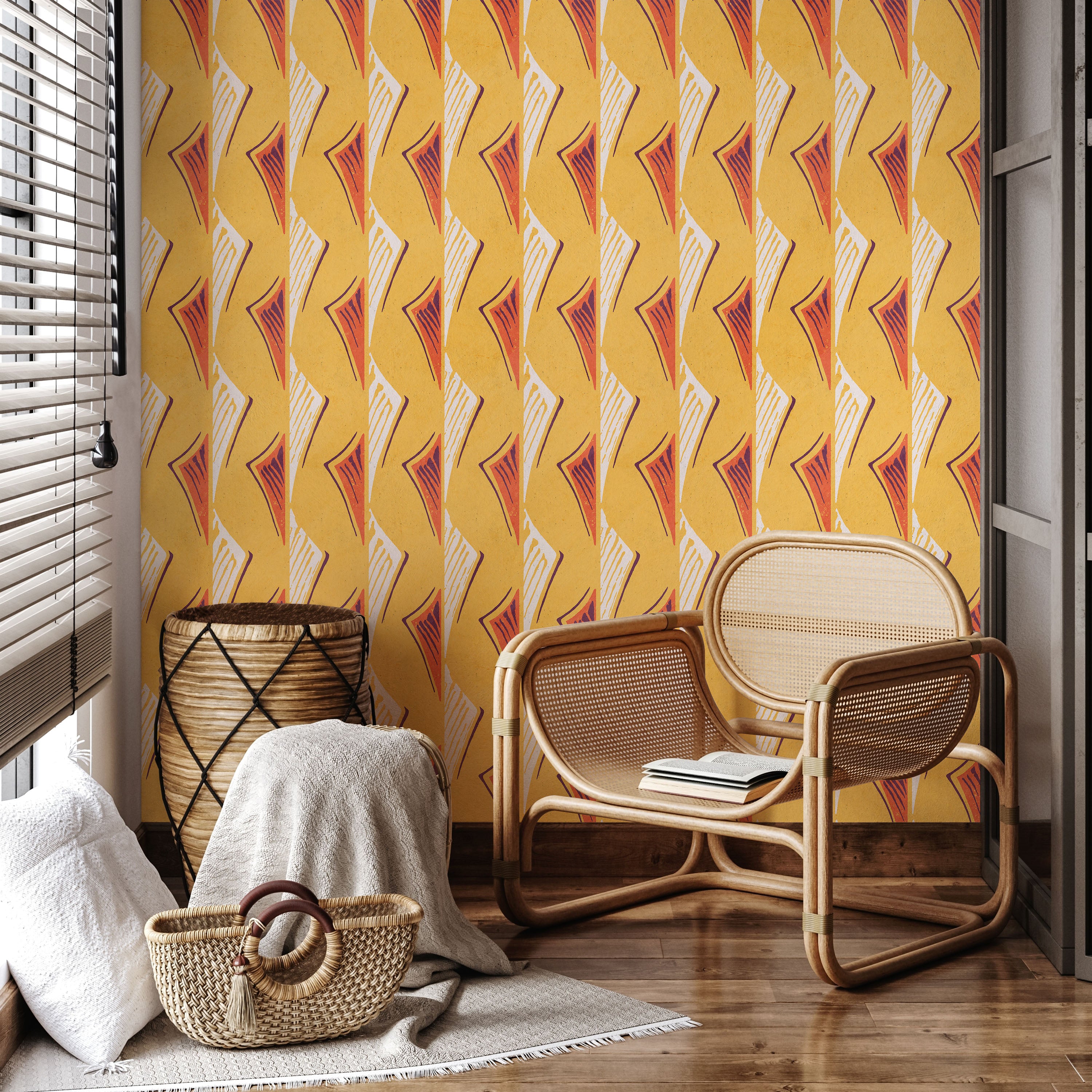 Furuya Korin x Dancing Fans Peel and Stick Wallpaper, Removable Wallpaper, Traditional Wallpaper - Light Orange | DeccoPrint