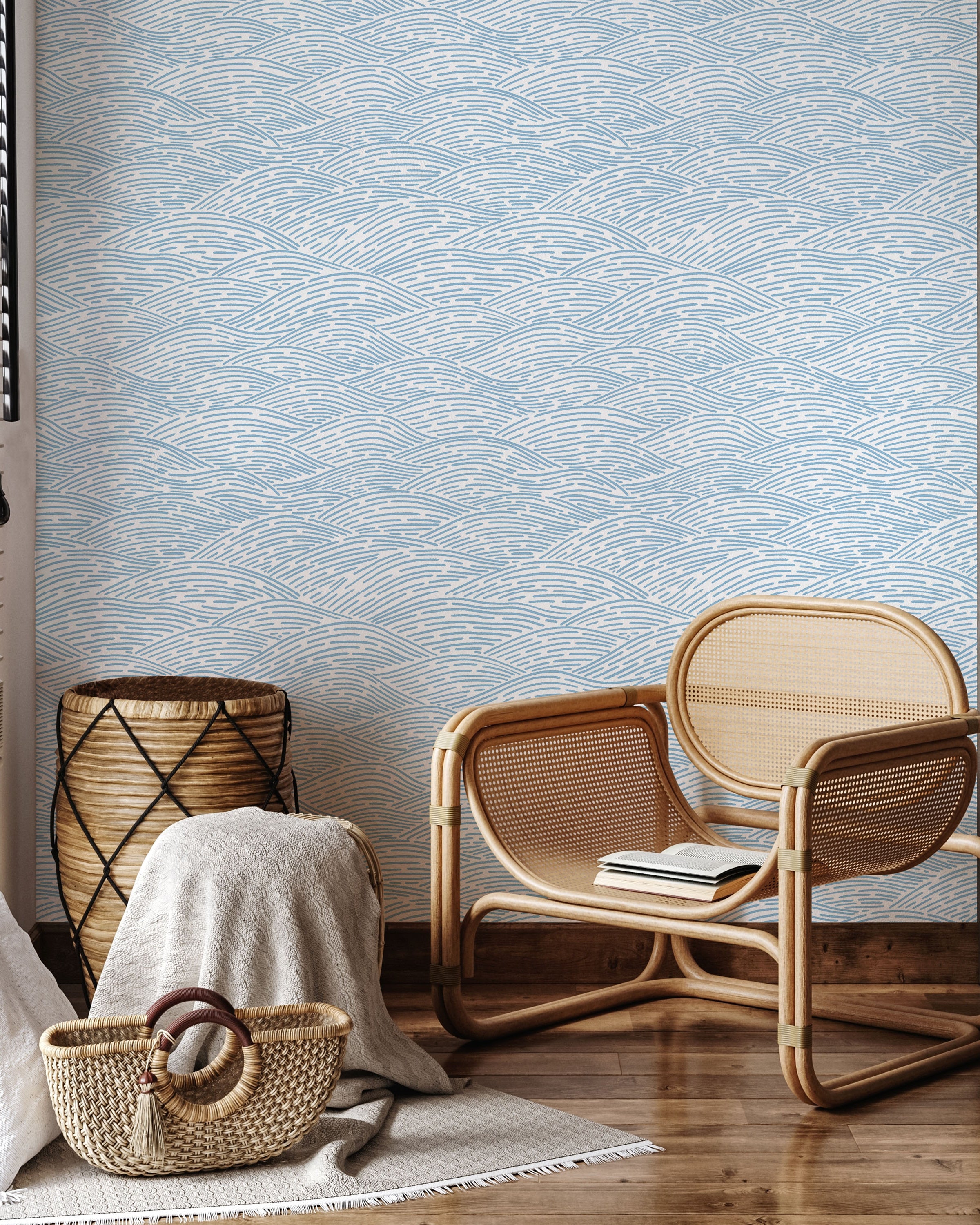 Calm Waves Peel and Stick Wallpaper, Removable Wallpaper, Traditional Wallpaper - Light Blue | DeccoPrint