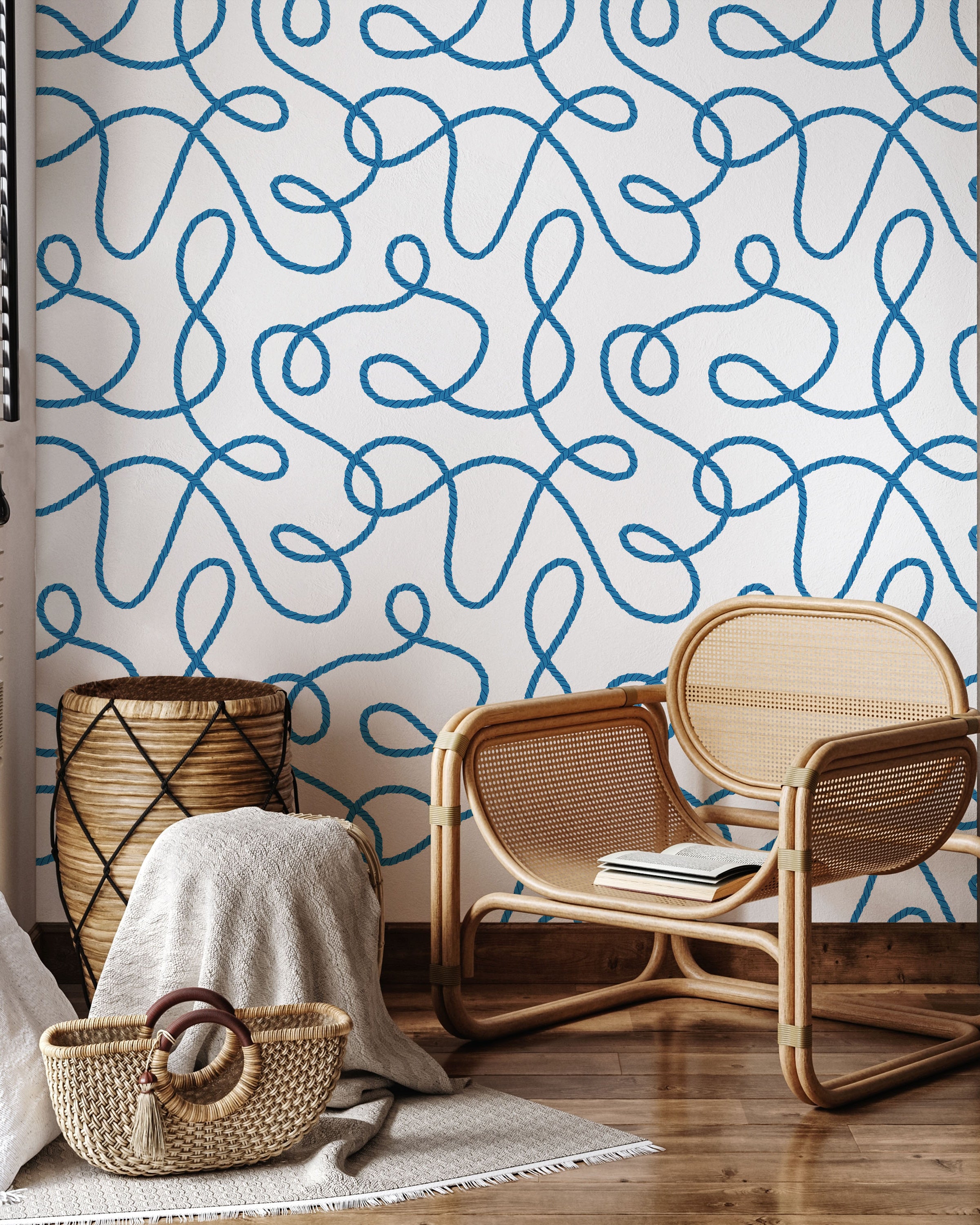 Twist and Tangle Peel and Stick Wallpaper, Removable Wallpaper, Traditional Wallpaper - Ocean Blue | DeccoPrint