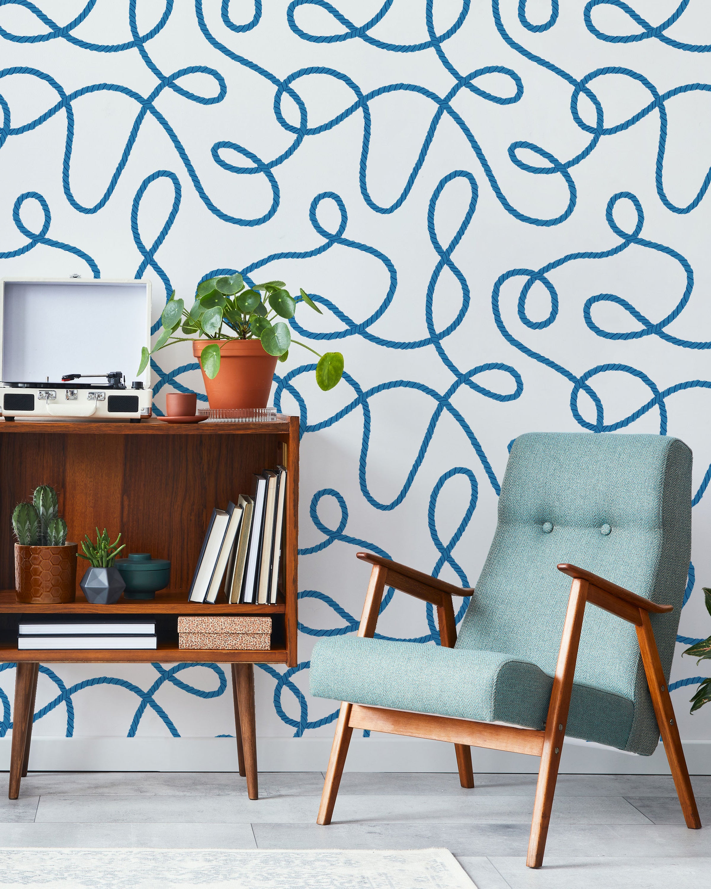 Twist and Tangle Peel and Stick Wallpaper, Removable Wallpaper, Traditional Wallpaper - Ocean Blue | DeccoPrint