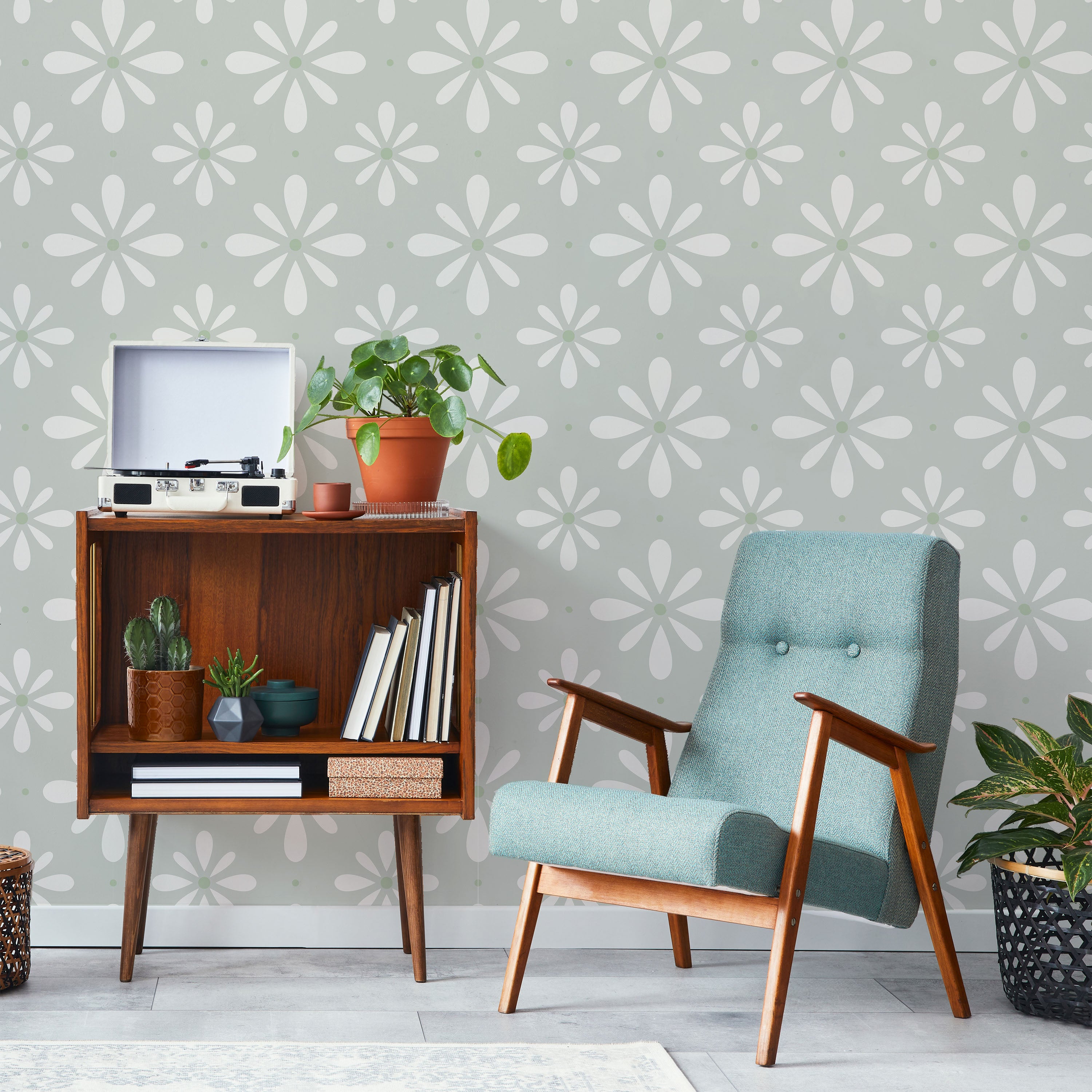 Pastel Blooms Peel and Stick Wallpaper, Removable Wallpaper, Traditional Wallpaper - Pale Sage | DeccoPrint